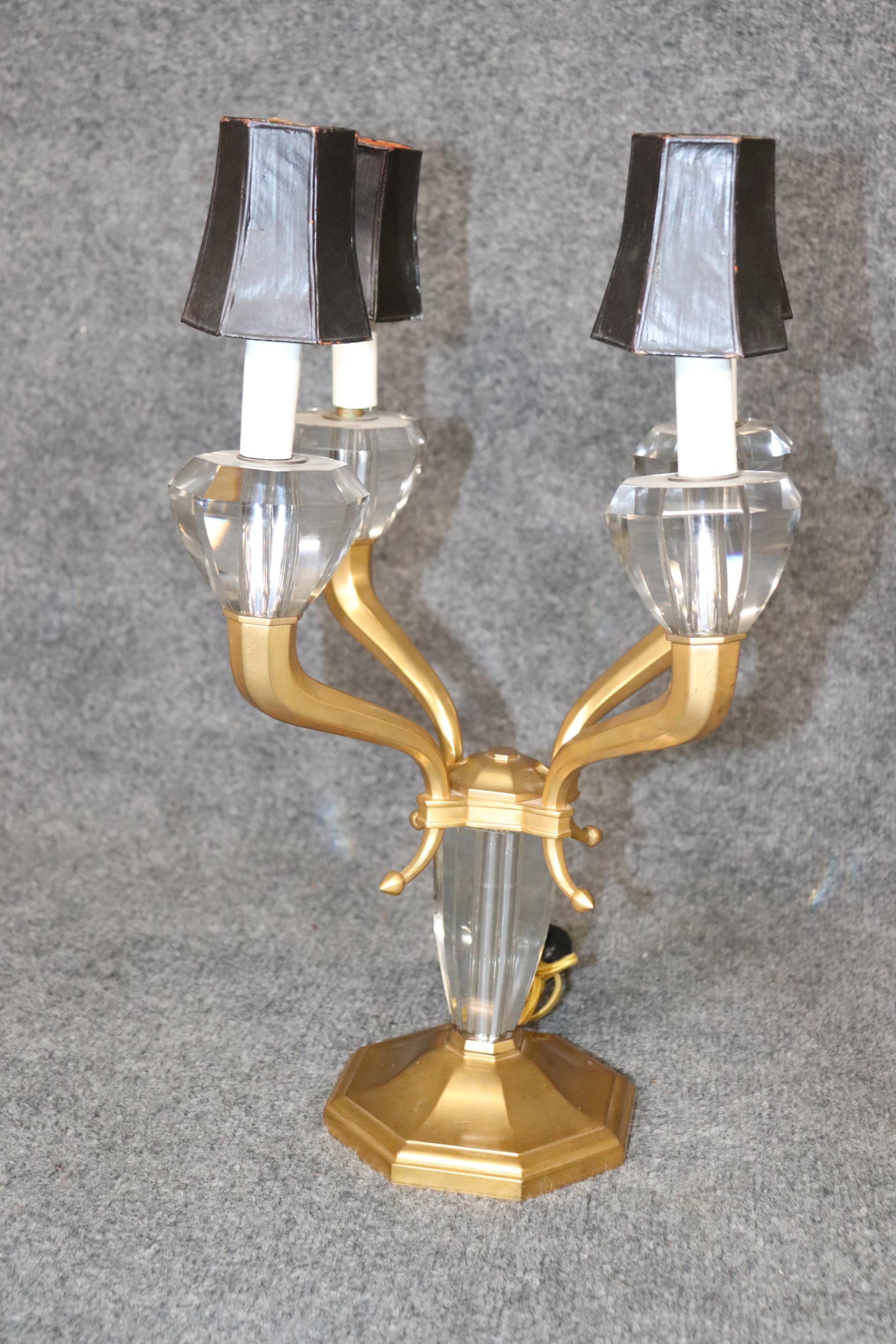 Pair Bronze and Crystal Signed Morand Paris Hollywood Regency Table Lamps For Sale 2