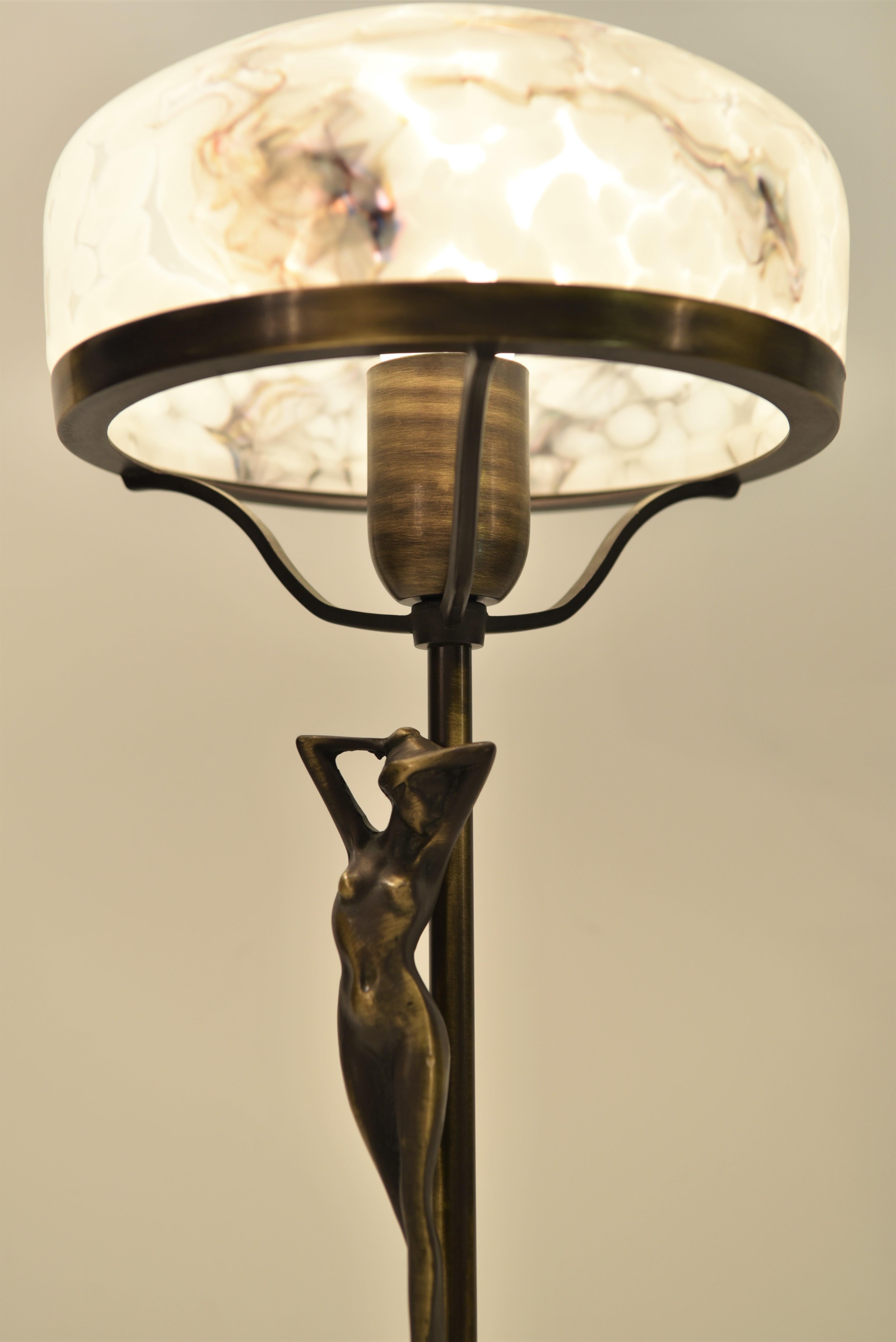 Svedese Coppia di lampade in bronzo e vetro in stile Art Nouveau svedese di Lyktan Bankeryd, anni '80 in vendita