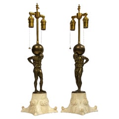 Paar figurative griechische Atlas-Lampen aus Bronze von Edward F. Caldwell