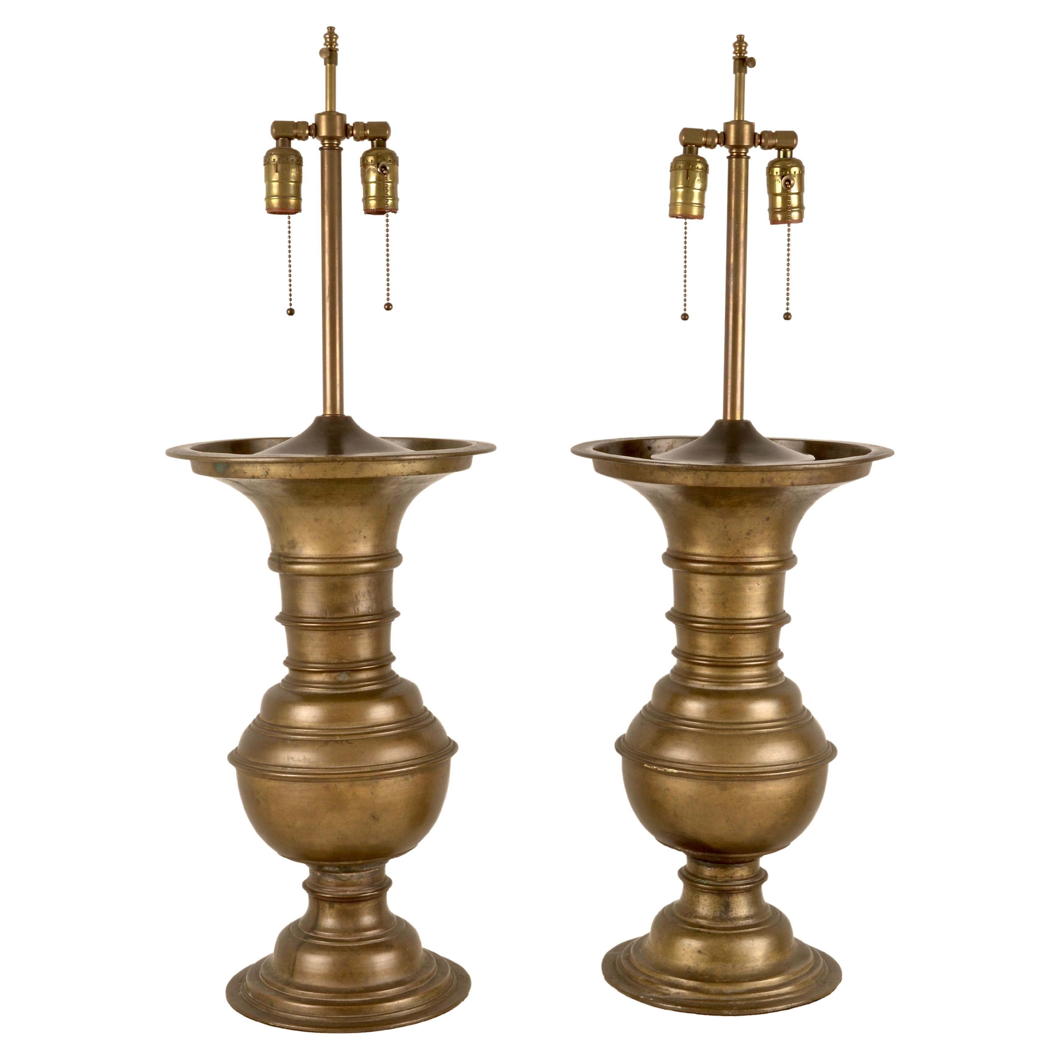 Pair Bronze Balustrade Lamps, Large Scale For Sale