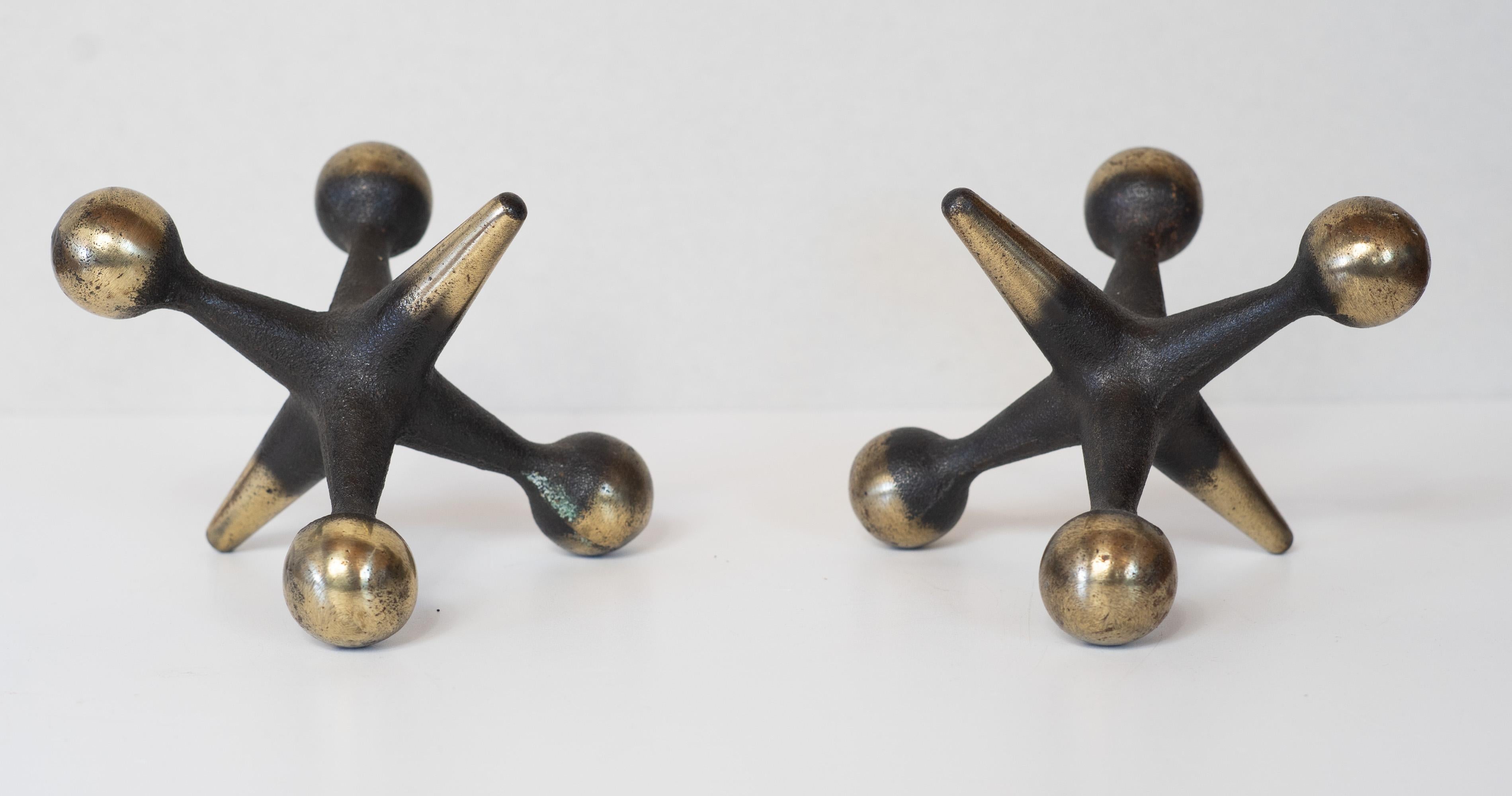 Mid-Century Modern Pair Bronze Bill Curry Handmade Oversize Jacks - Jax Bookends or Doorstop 1960s