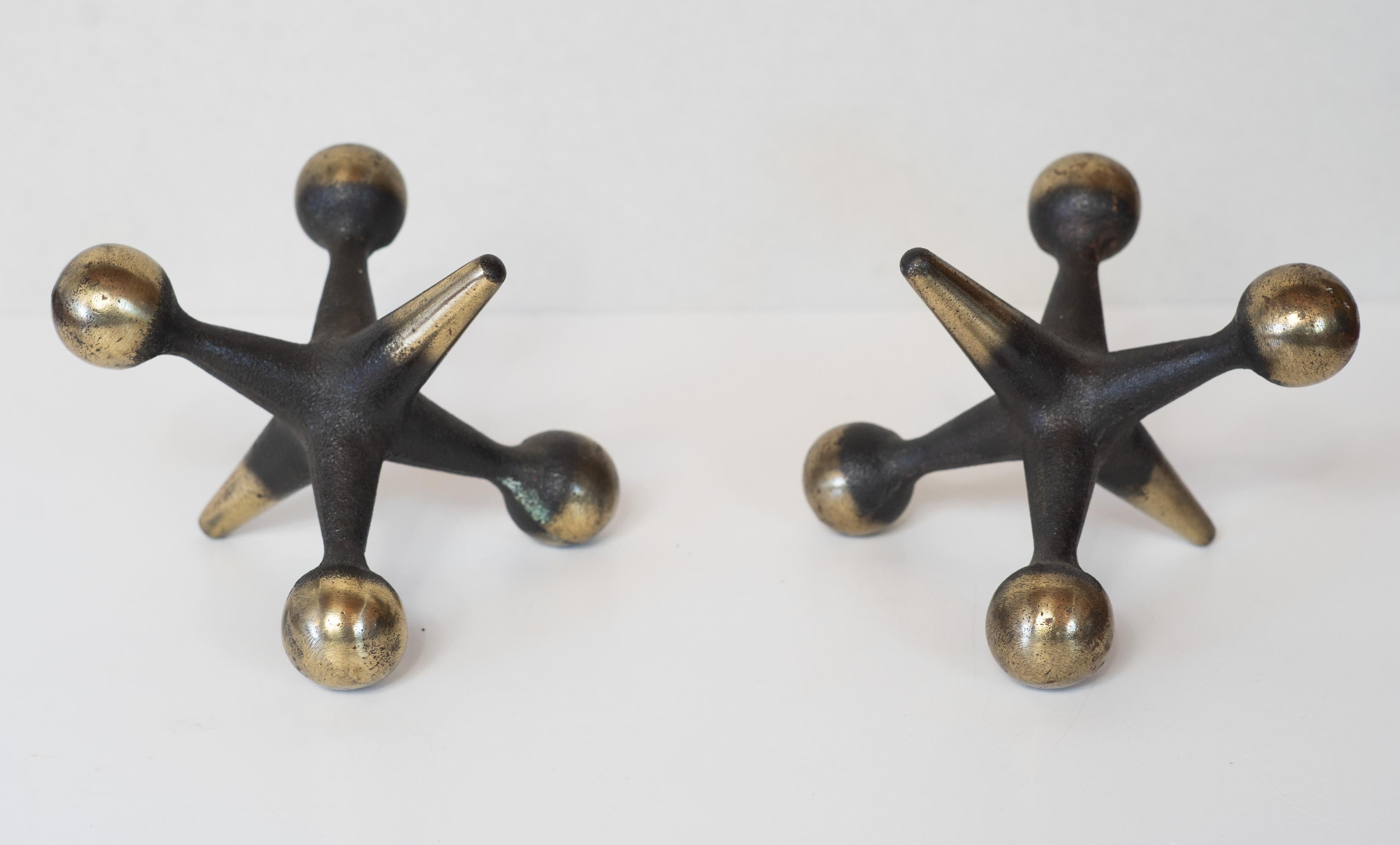American Pair Bronze Bill Curry Handmade Oversize Jacks - Jax Bookends or Doorstop 1960s
