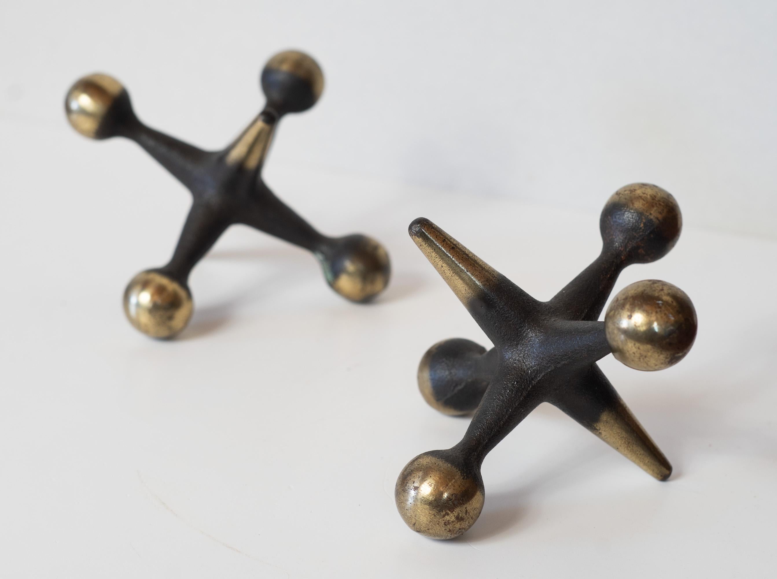 Cast Pair Bronze Bill Curry Handmade Oversize Jacks - Jax Bookends or Doorstop 1960s