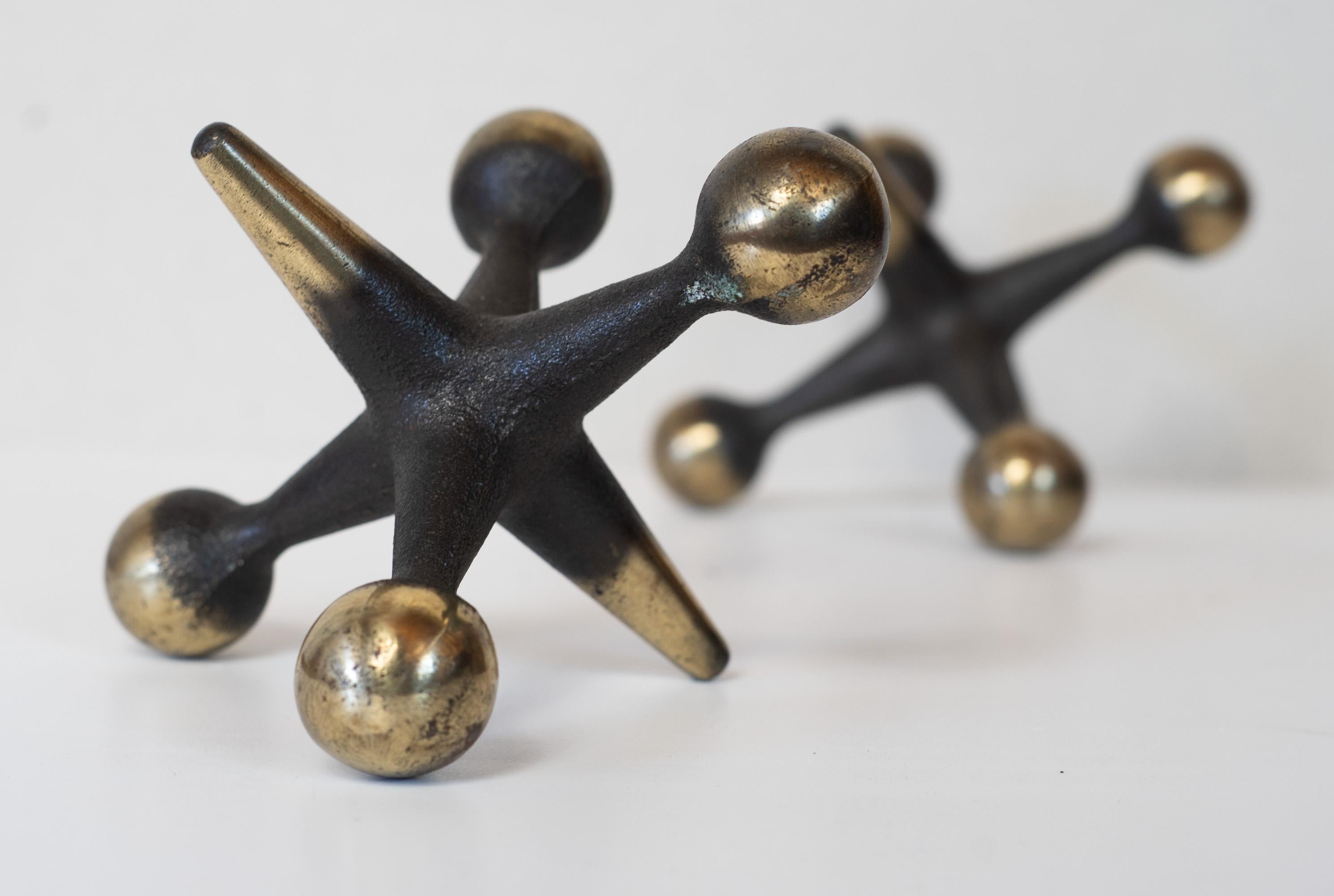 Mid-20th Century Pair Bronze Bill Curry Handmade Oversize Jacks - Jax Bookends or Doorstop 1960s