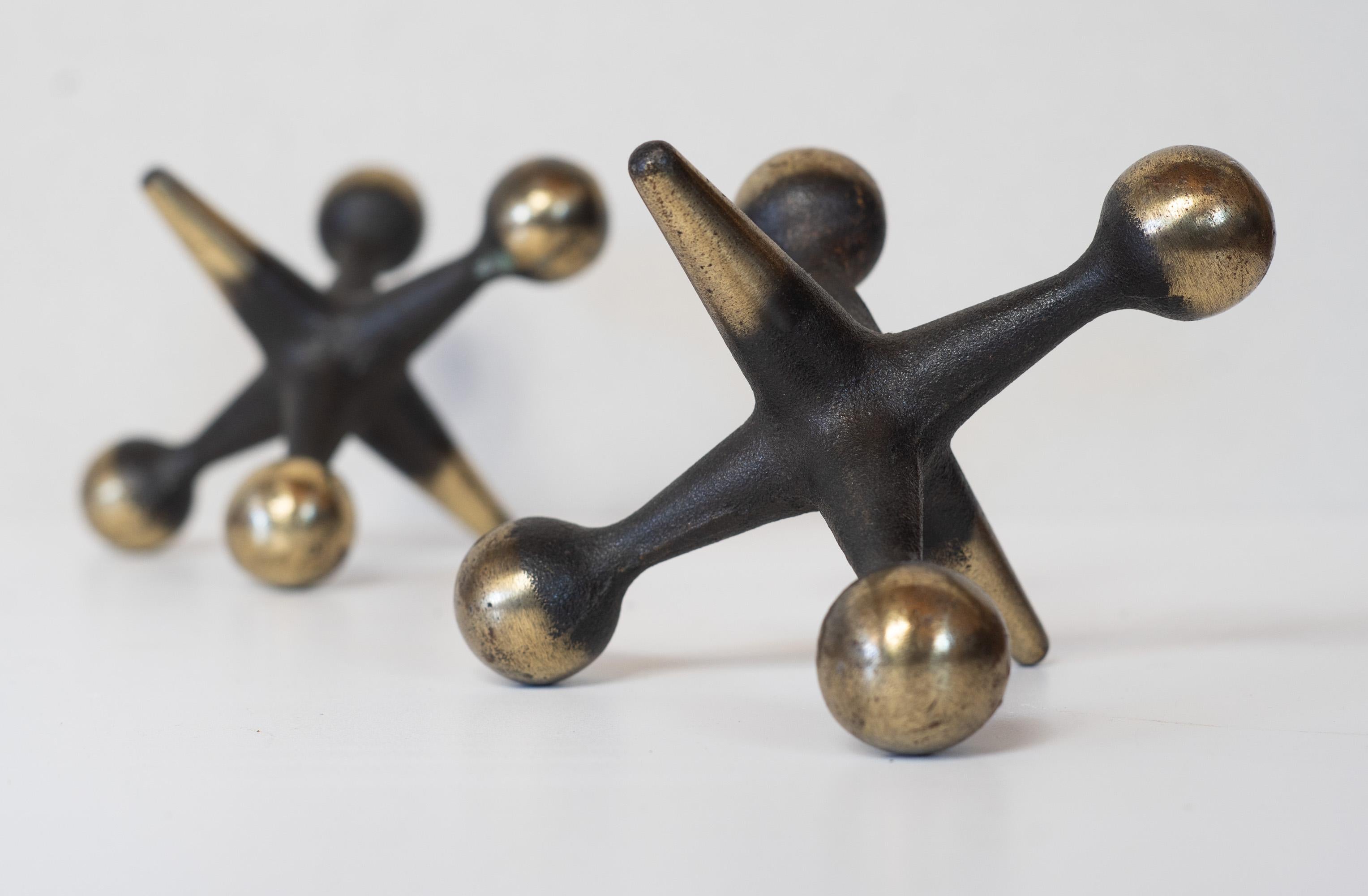 Pair Bronze Bill Curry Handmade Oversize Jacks - Jax Bookends or Doorstop 1960s 1