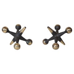 Pair Bronze Bill Curry Handmade Oversize Jacks - Jax Bookends or Doorstop 1960s