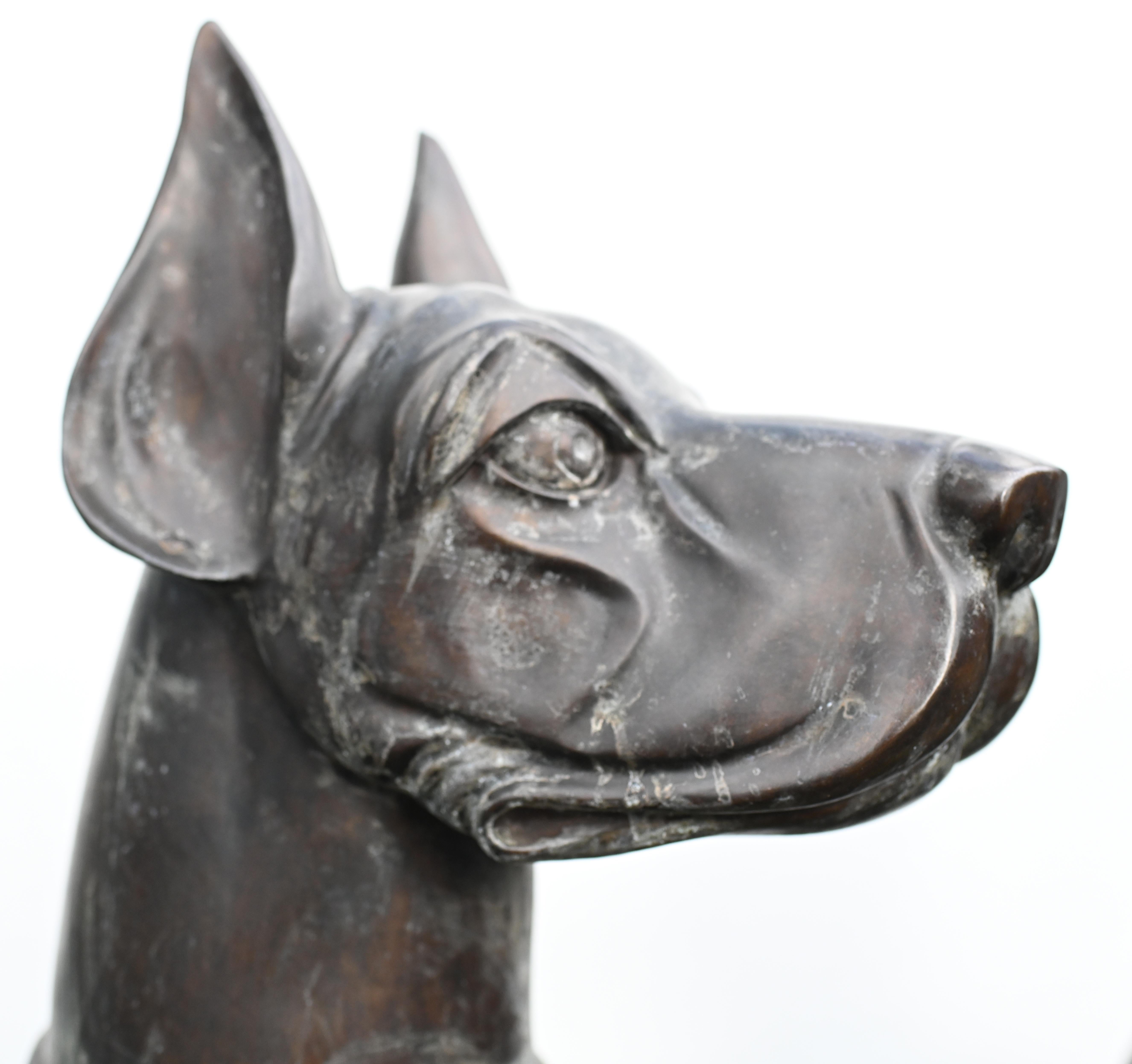 Pair Bronze Boxer Dogs Gatekeeper Garden Statues In Good Condition For Sale In Potters Bar, GB