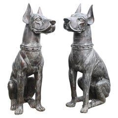 Pair Bronze Boxer Dogs Gatekeeper Garden Statues