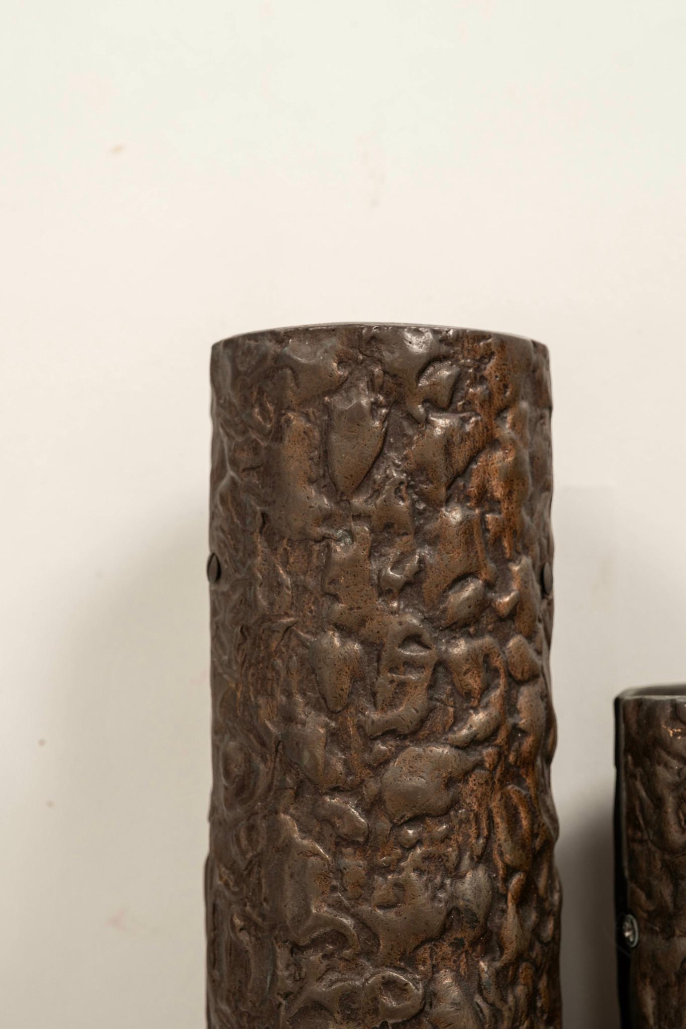 Pair Bronze Brutalist Sconces In Good Condition For Sale In Houston, TX