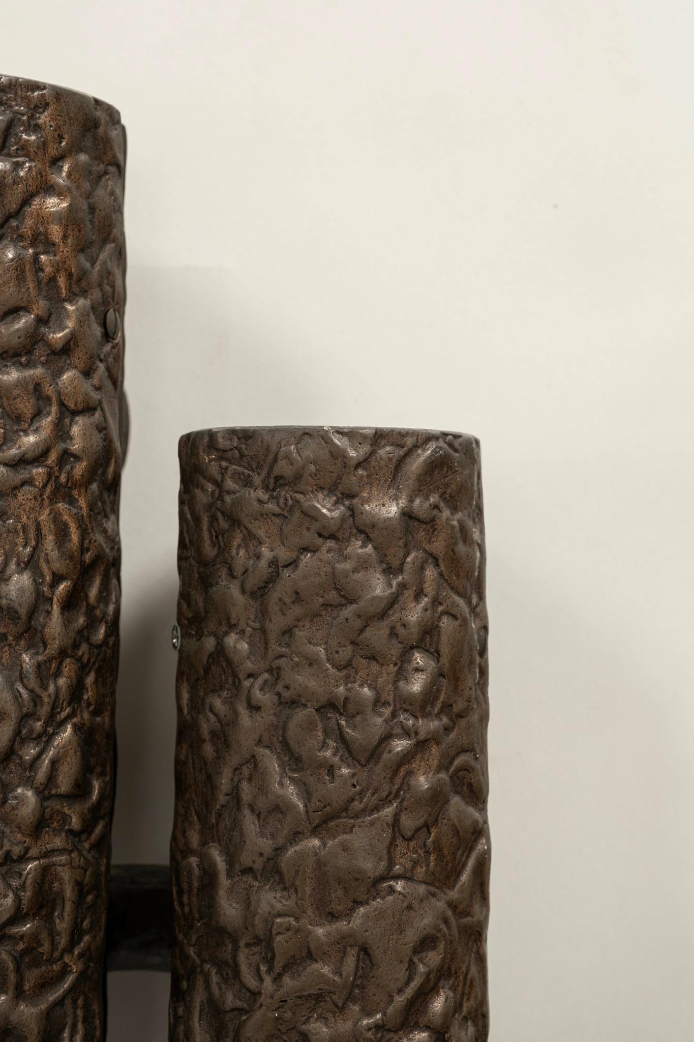 Contemporary Pair Bronze Brutalist Sconces For Sale