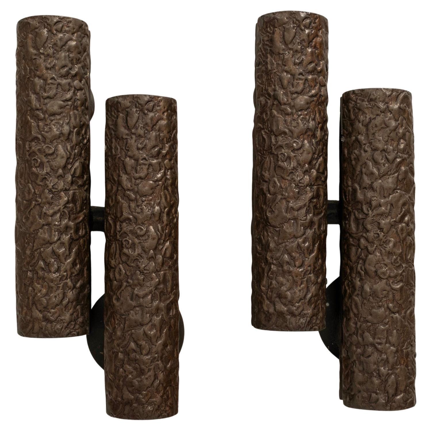 Pair Bronze Brutalist Sconces