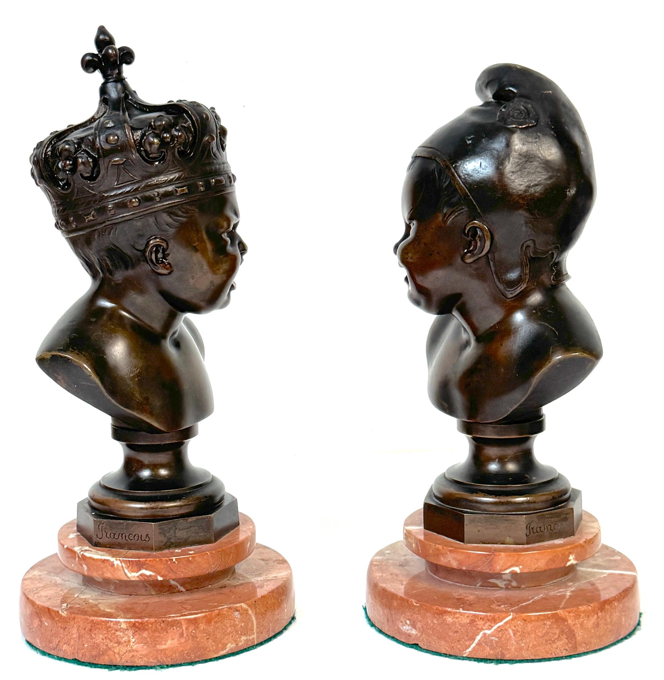 Carved Pair Bronze Busts: 