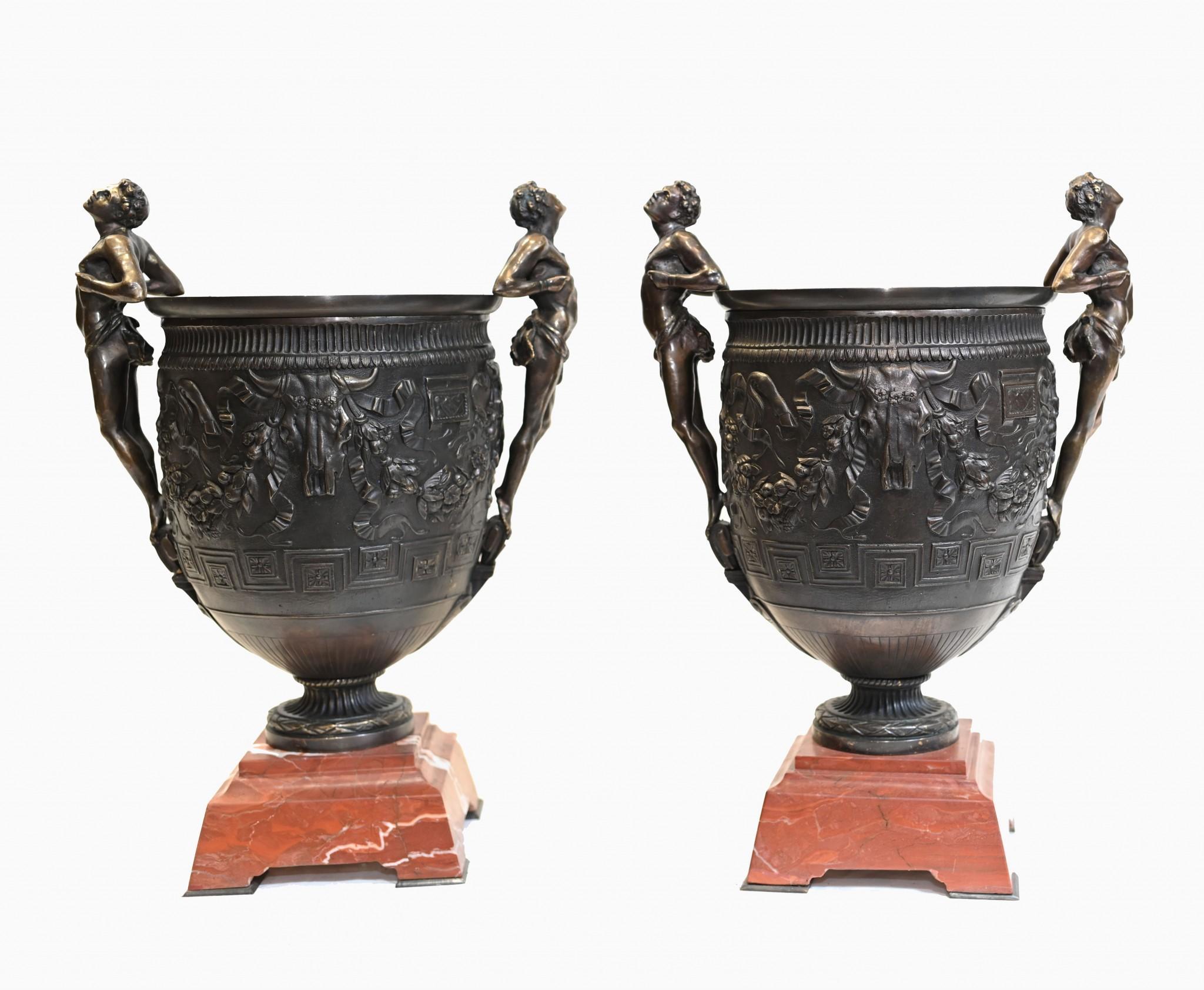 Pair Bronze Campana Urns Grand Tour Classical Barebedienne For Sale 11