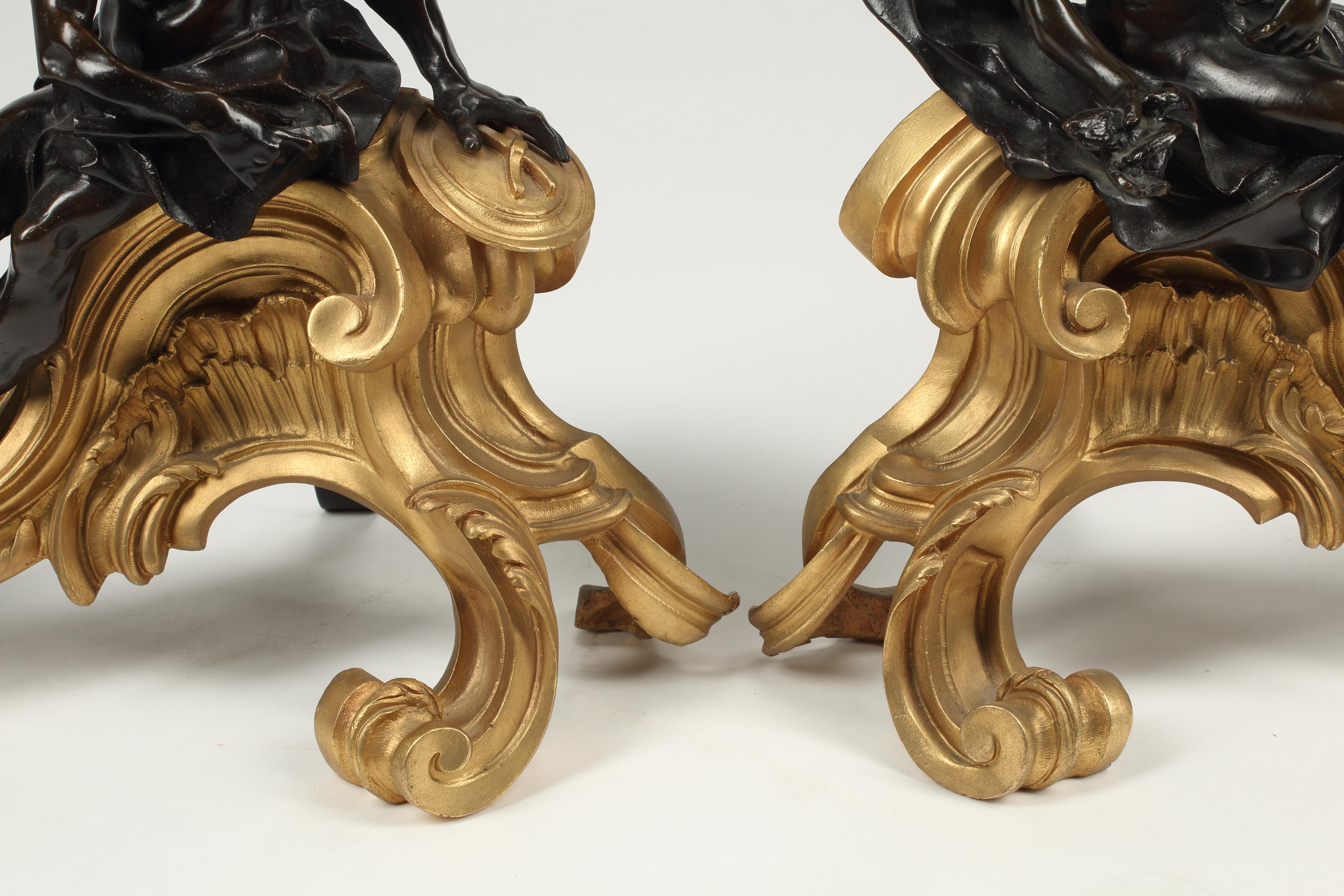 Cast Pair Bronze Chenets, French 19th Century For Sale