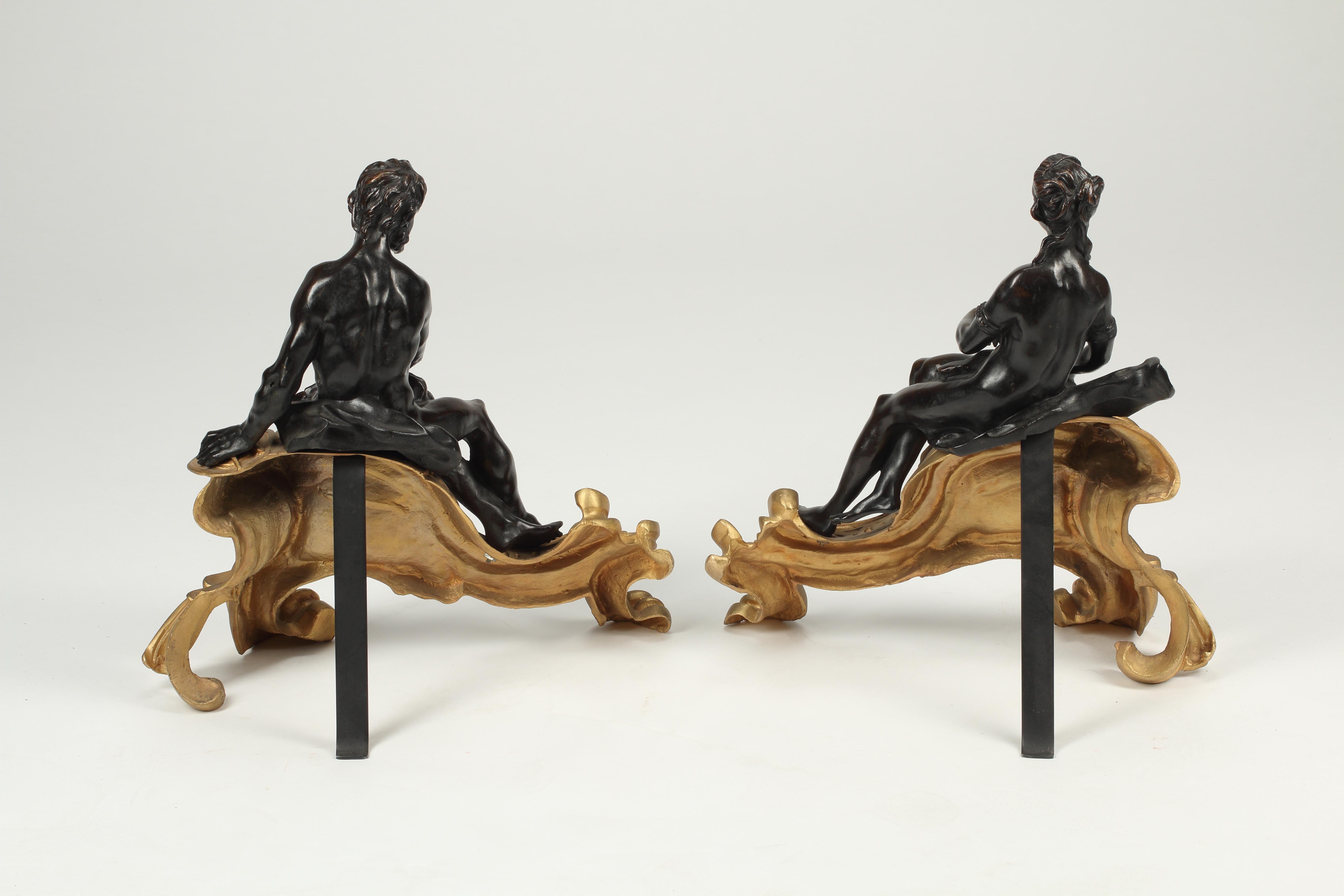 Pair Bronze Chenets, French 19th Century For Sale 1