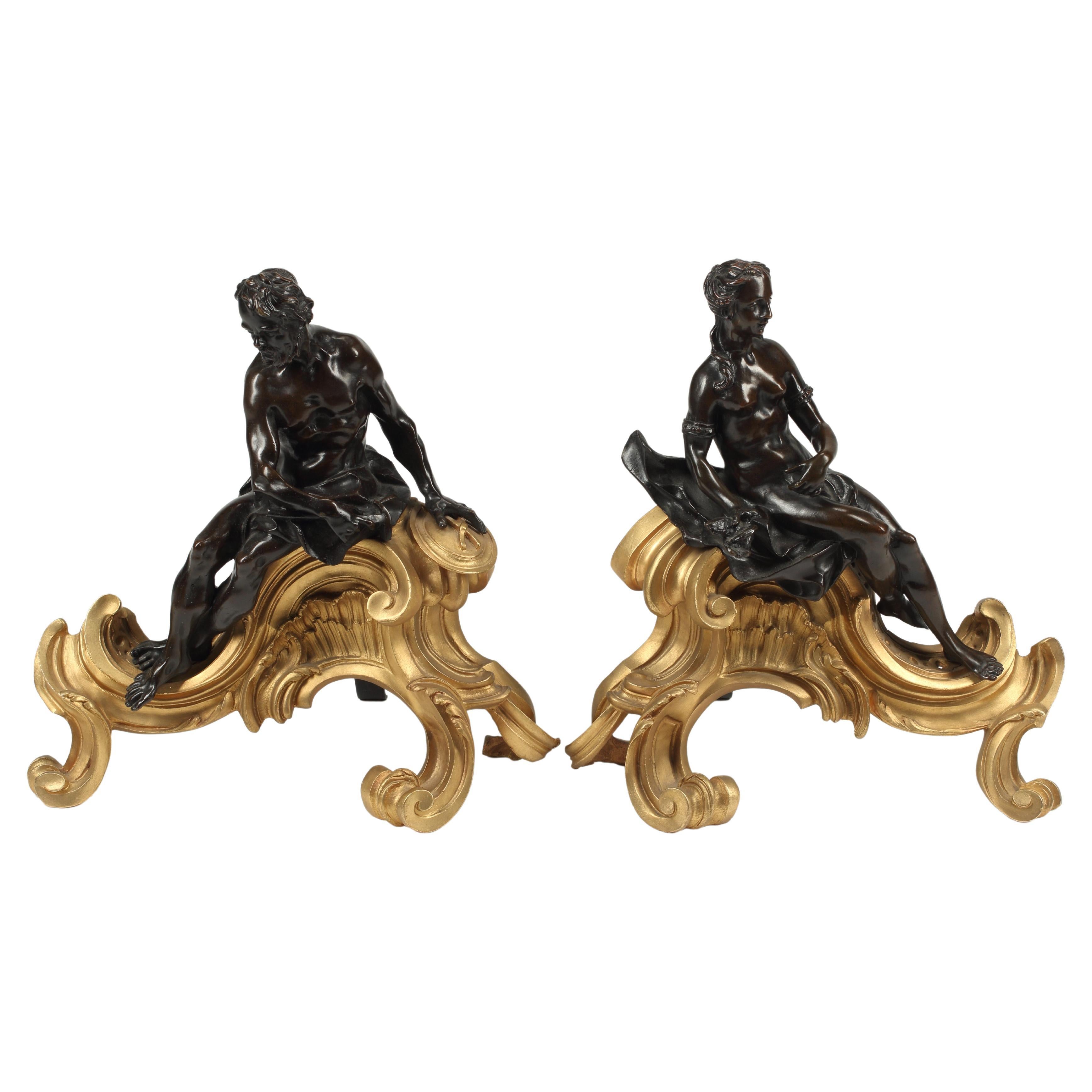 Pair Bronze Chenets, French 19th Century For Sale