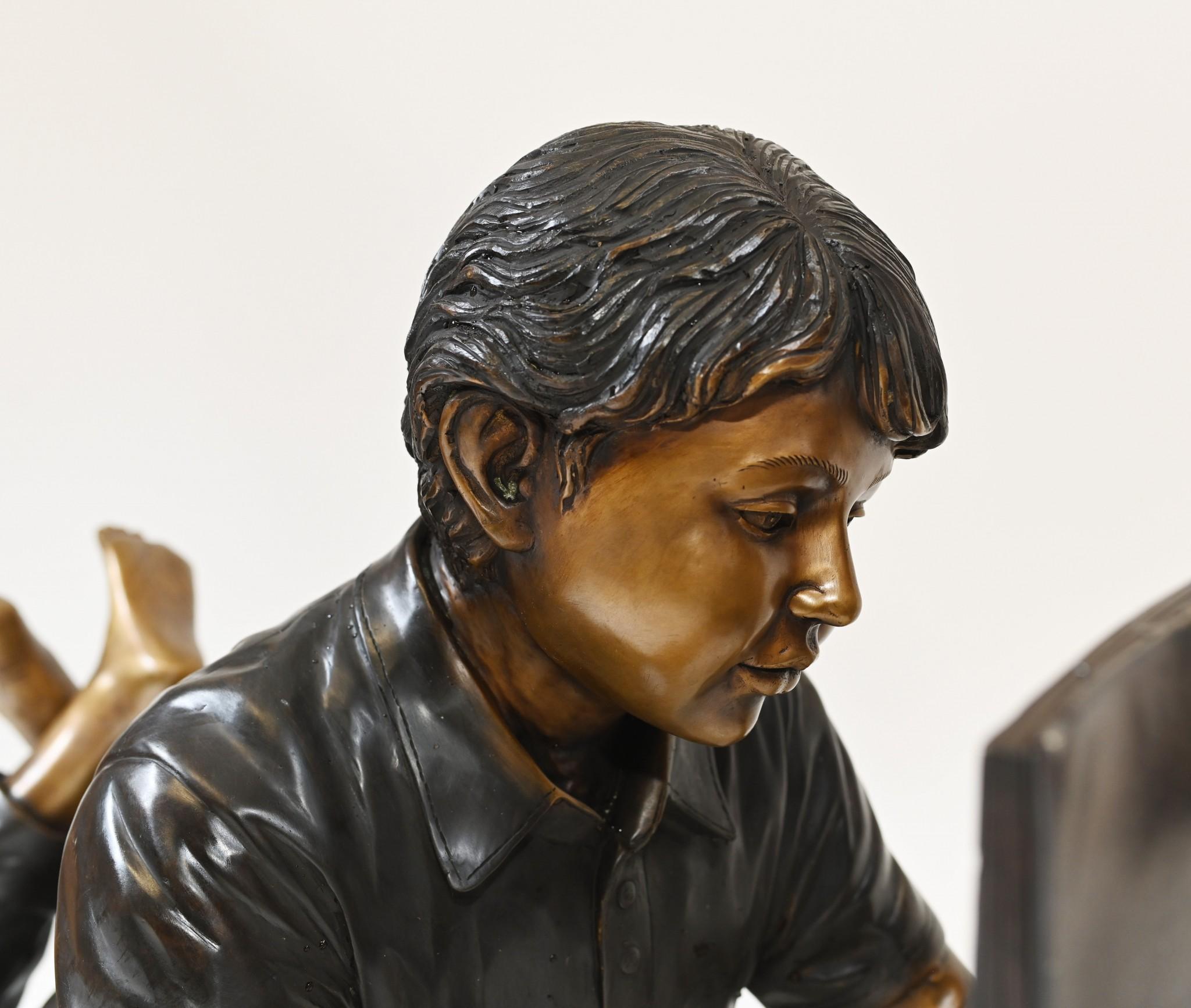 Pair Bronze Children Reading Statues Lifesize 2