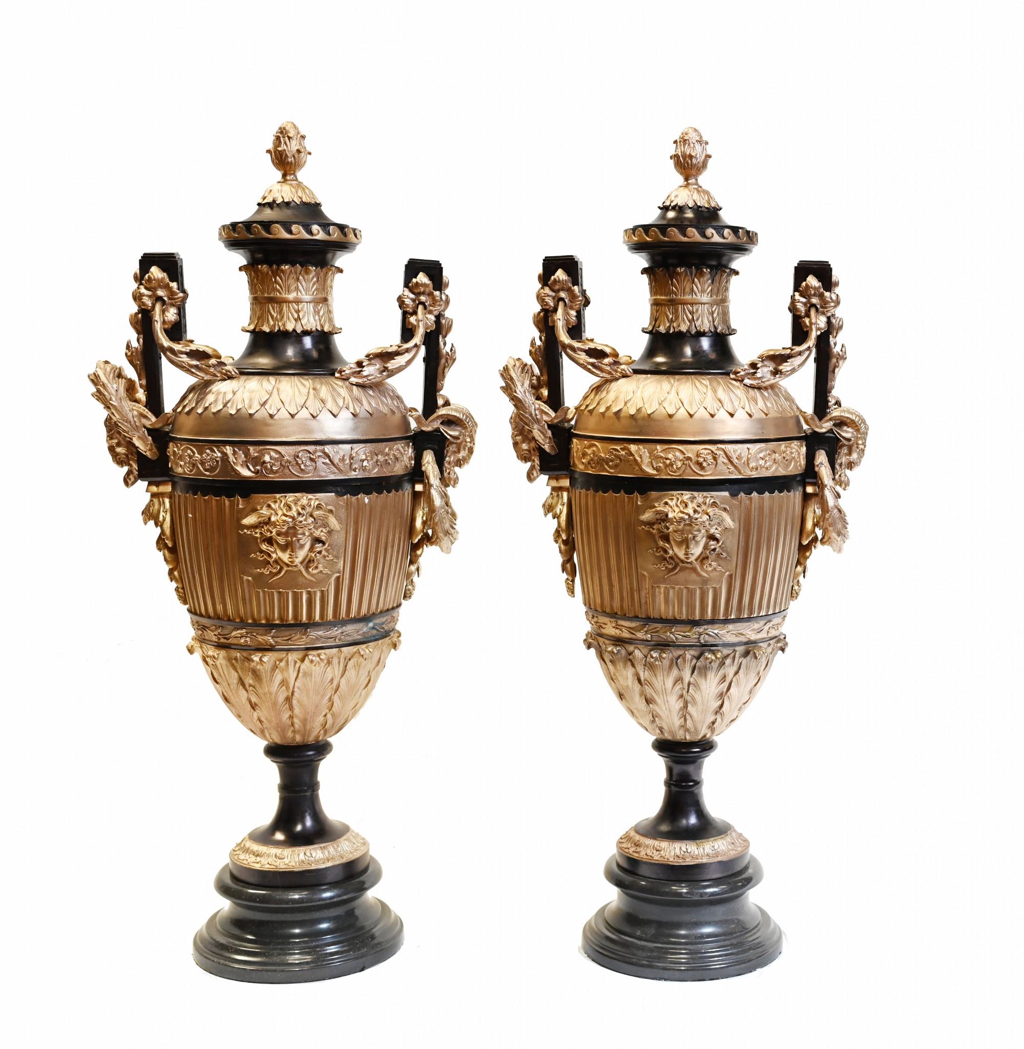 Pair Bronze Classical Urns Grecian Amphora Barbedienne For Sale 9