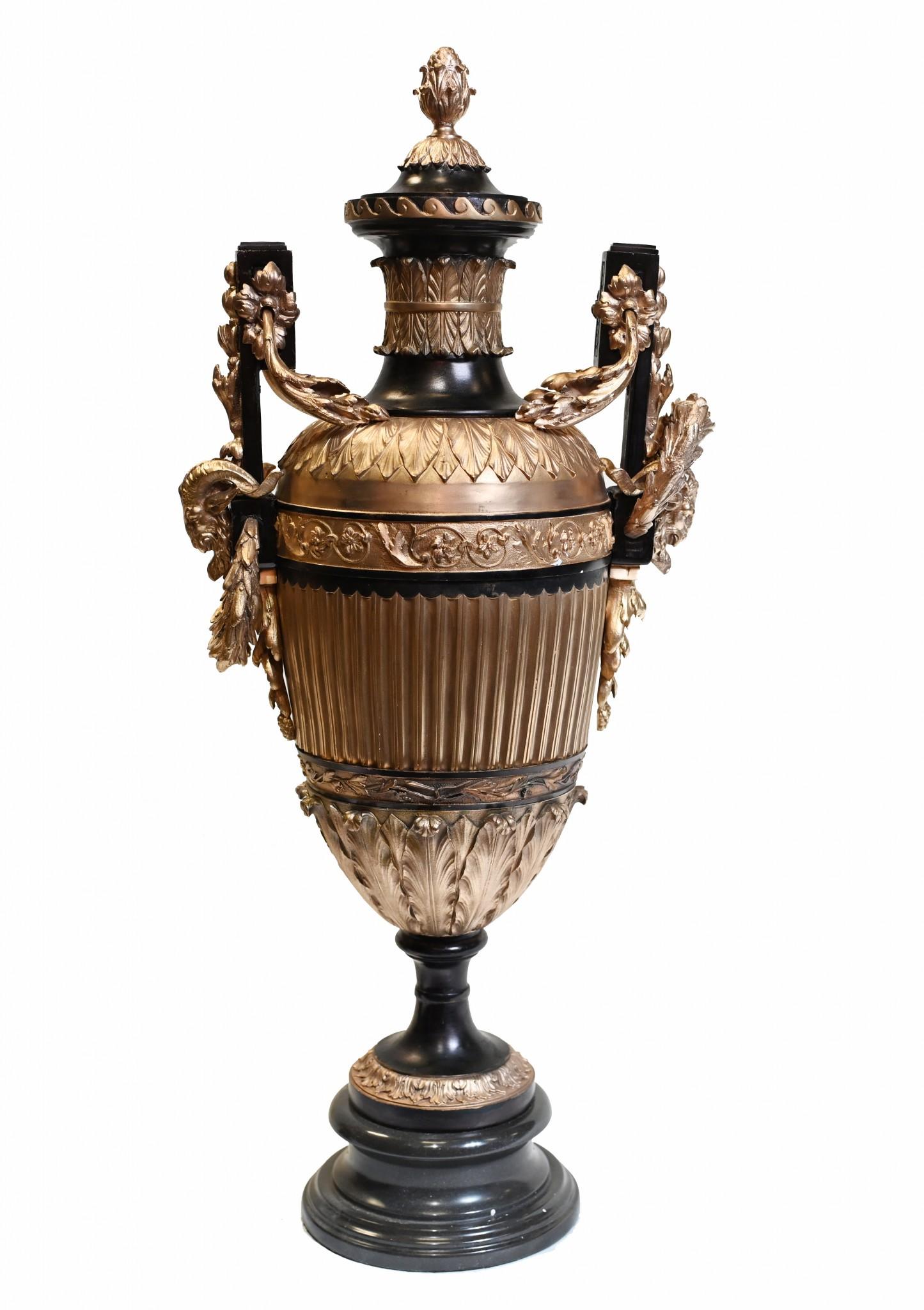 Pair Bronze Classical Urns Grecian Amphora Barbedienne In Good Condition For Sale In Potters Bar, GB