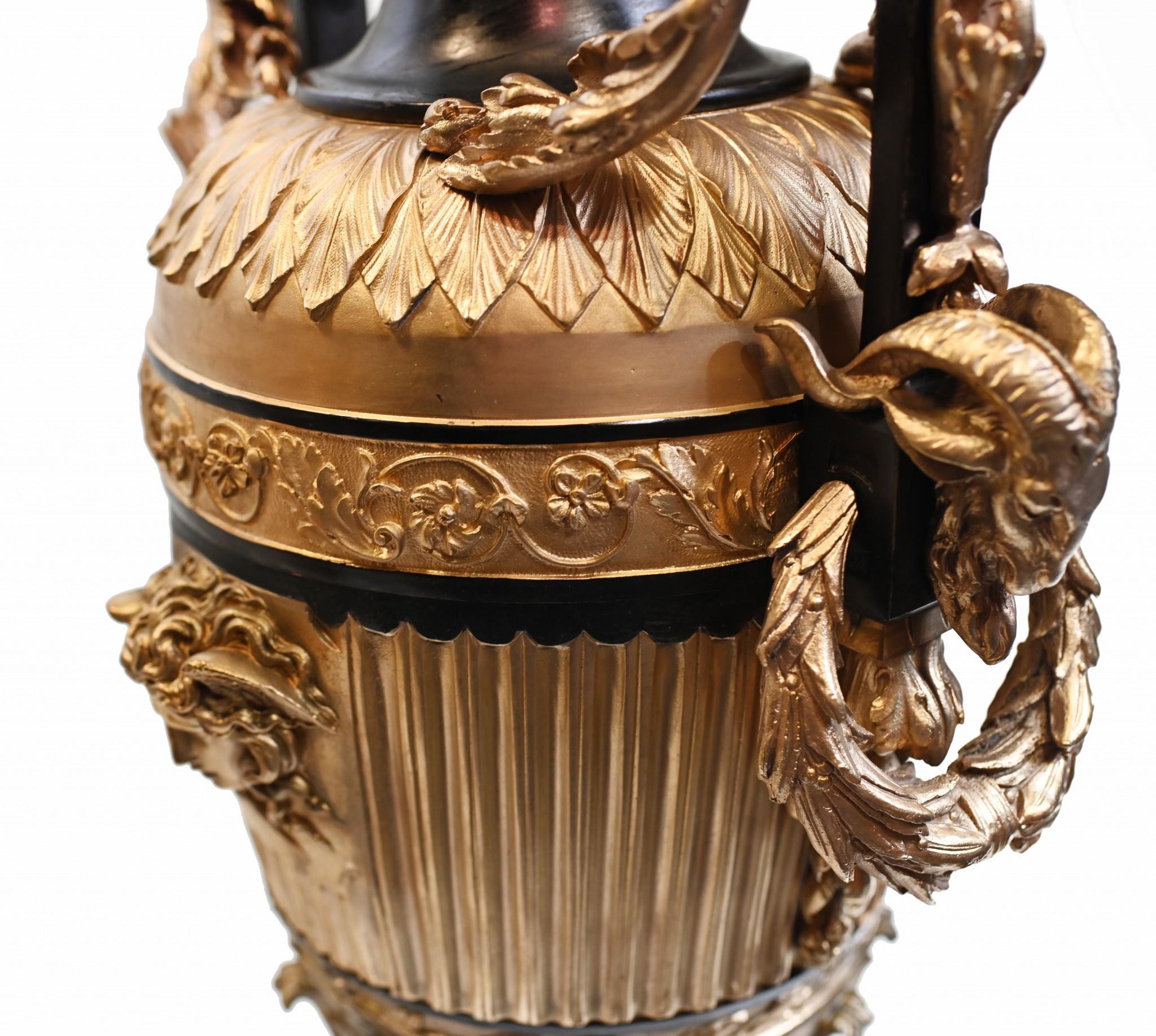 Pair Bronze Classical Urns Grecian Amphora Barbedienne For Sale 1