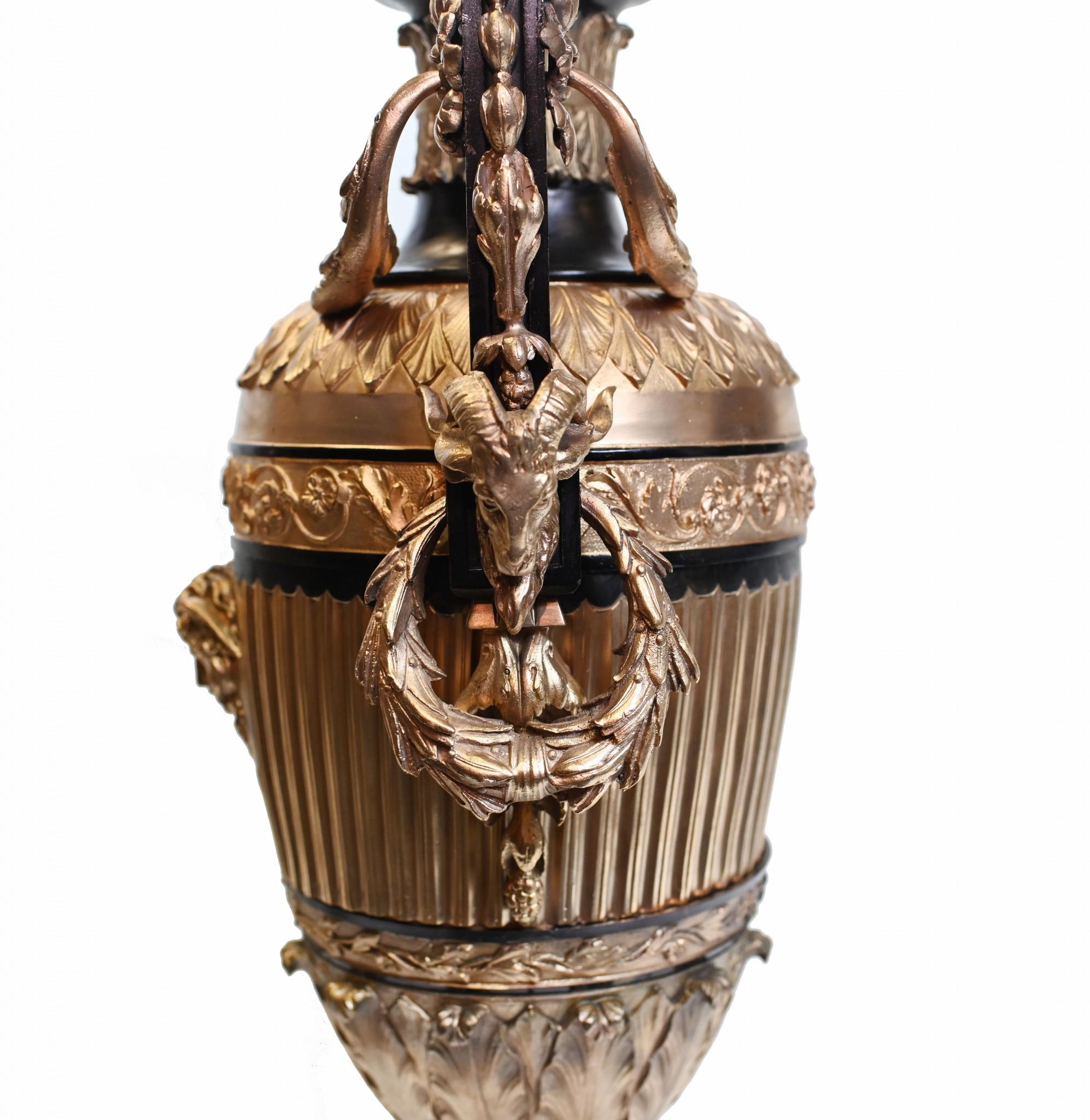 Pair Bronze Classical Urns Grecian Amphora Barbedienne For Sale 2