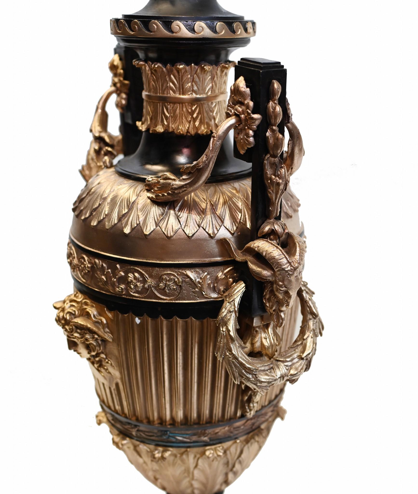 Pair Bronze Classical Urns Grecian Amphora Barbedienne For Sale 3
