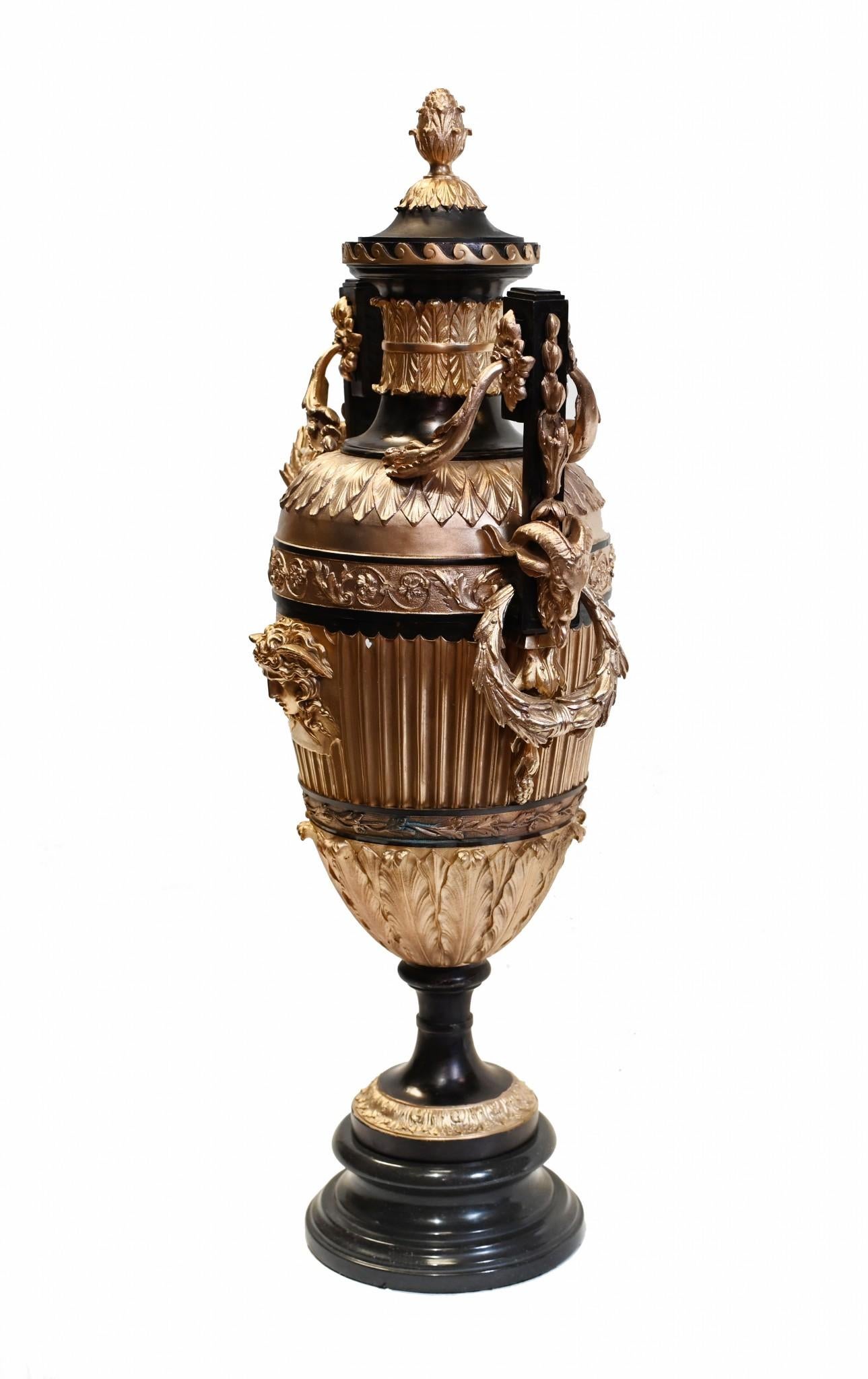 Pair Bronze Classical Urns Grecian Amphora Barbedienne For Sale 4