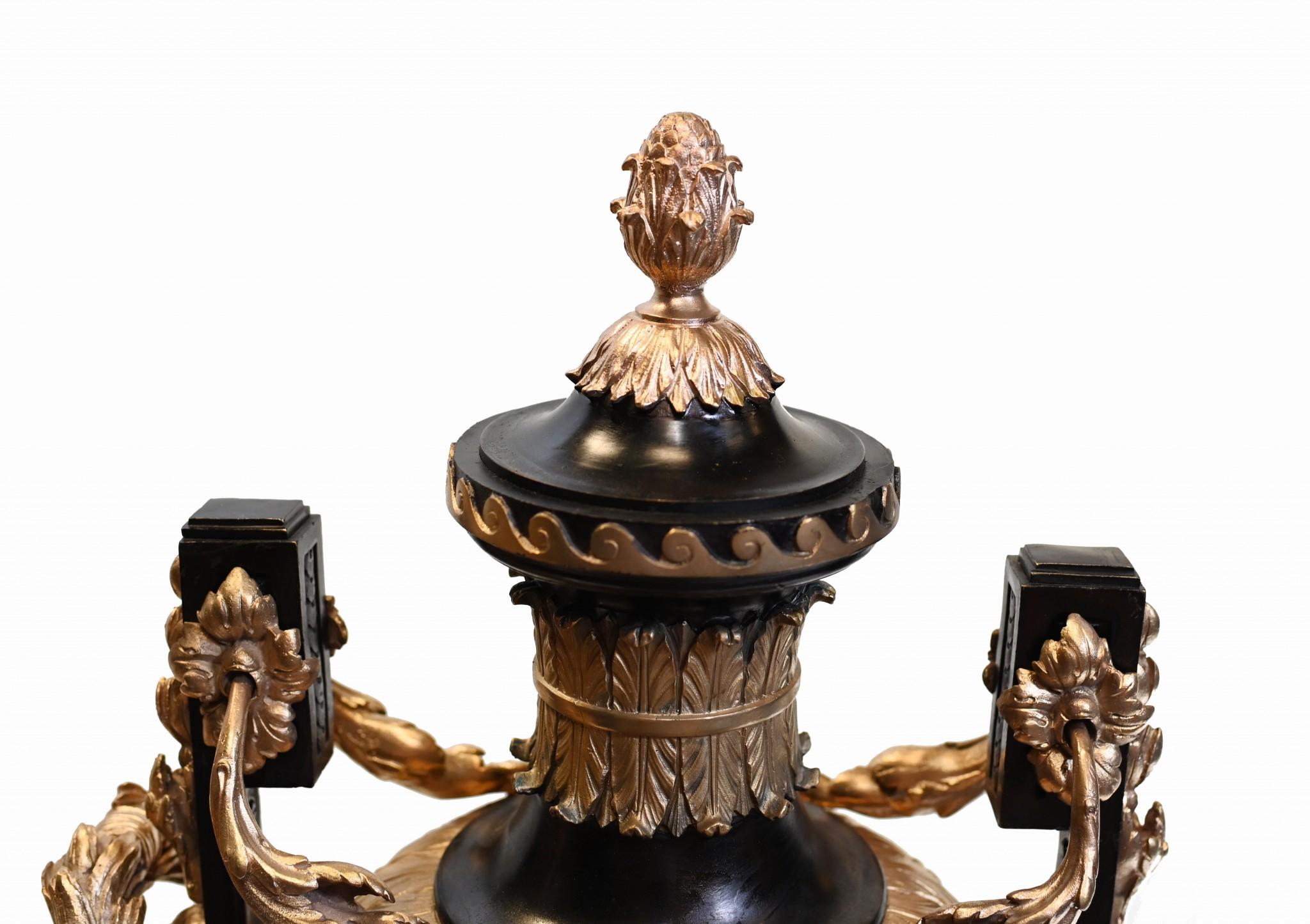 Pair Bronze Classical Urns Grecian Amphora Barbedienne For Sale 5