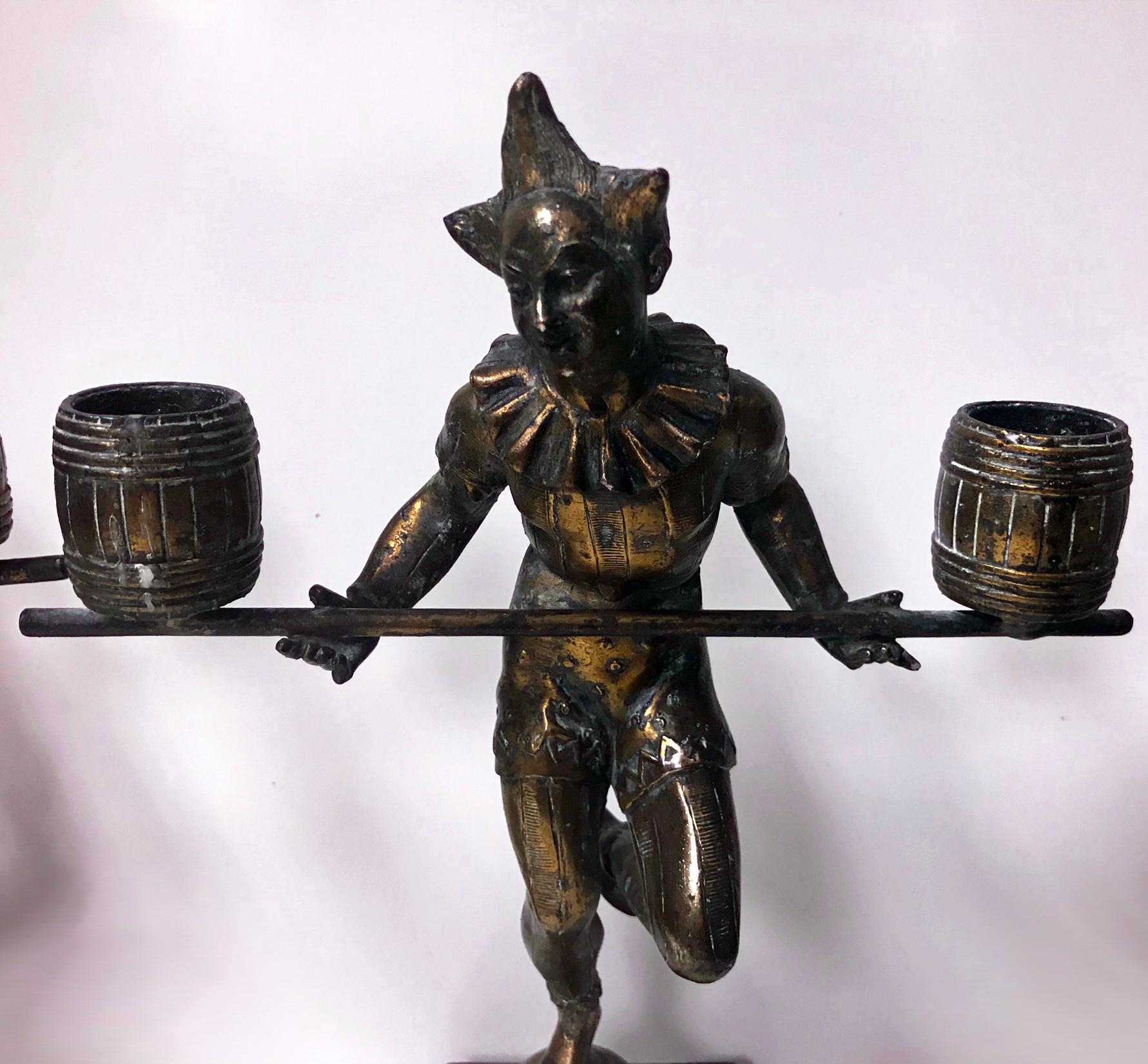Pair of Bronze Clown Candlesticks Sculptures Probably, French, circa 1890 In Good Condition In Toronto, Ontario