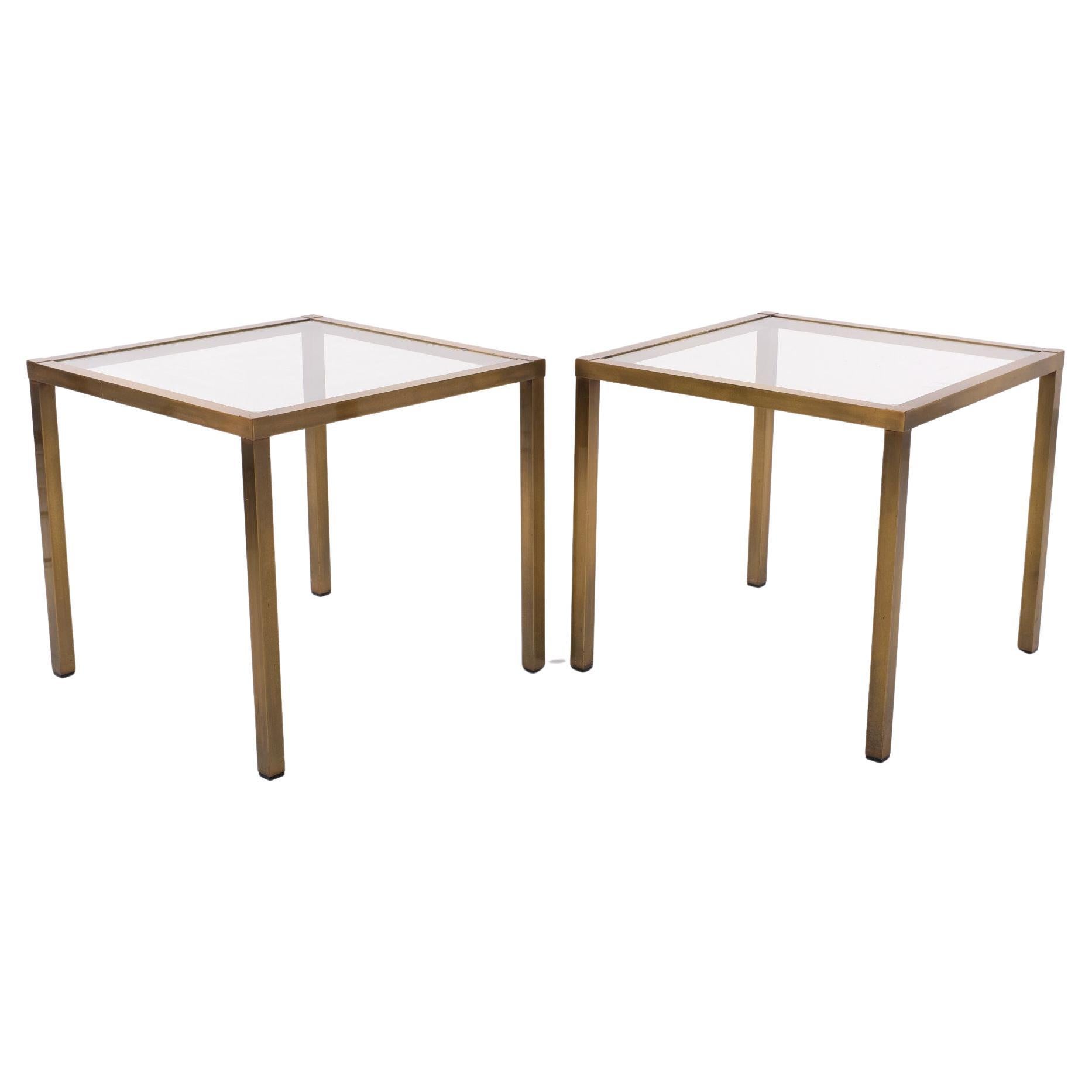 Pair Bronze color square side tables 1970s France  For Sale