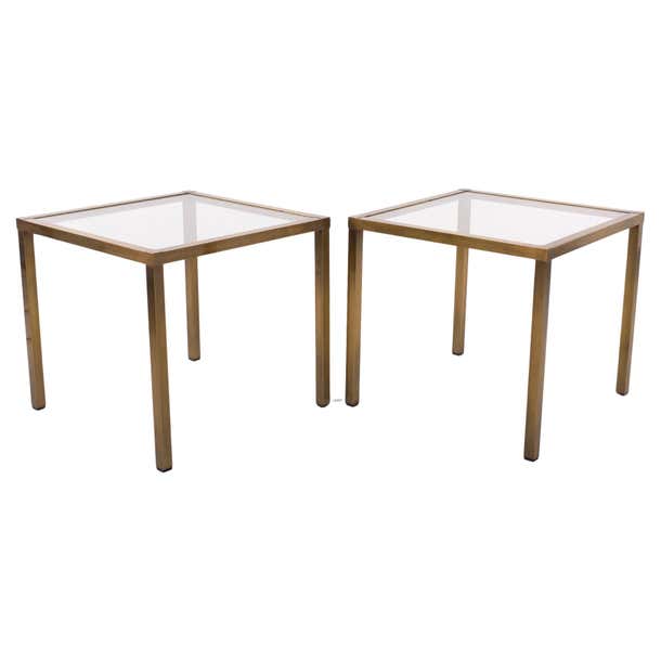 Pair Bronze color square side tables 1970s France For Sale at 1stDibs