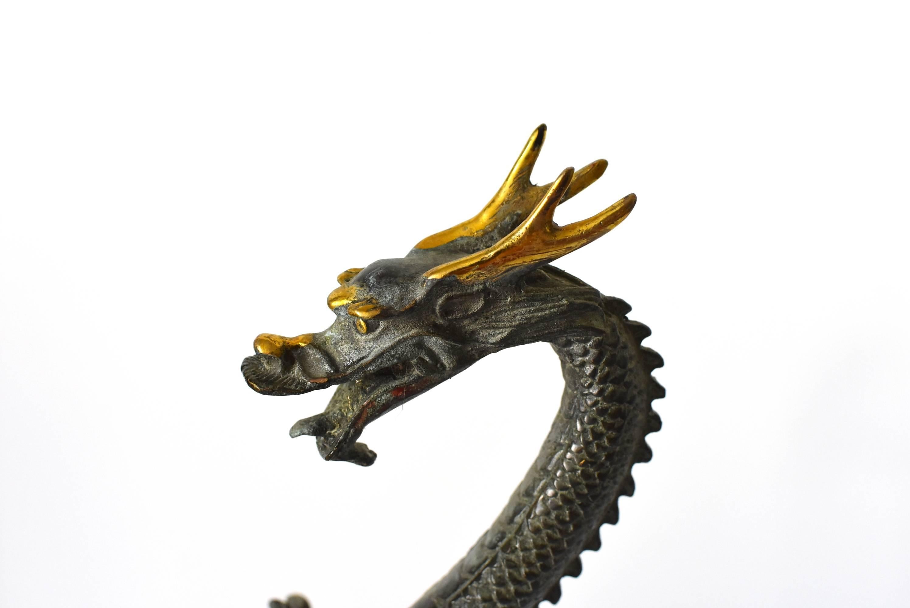 Chinese Pair of Bronze Dragons, Large, Standing