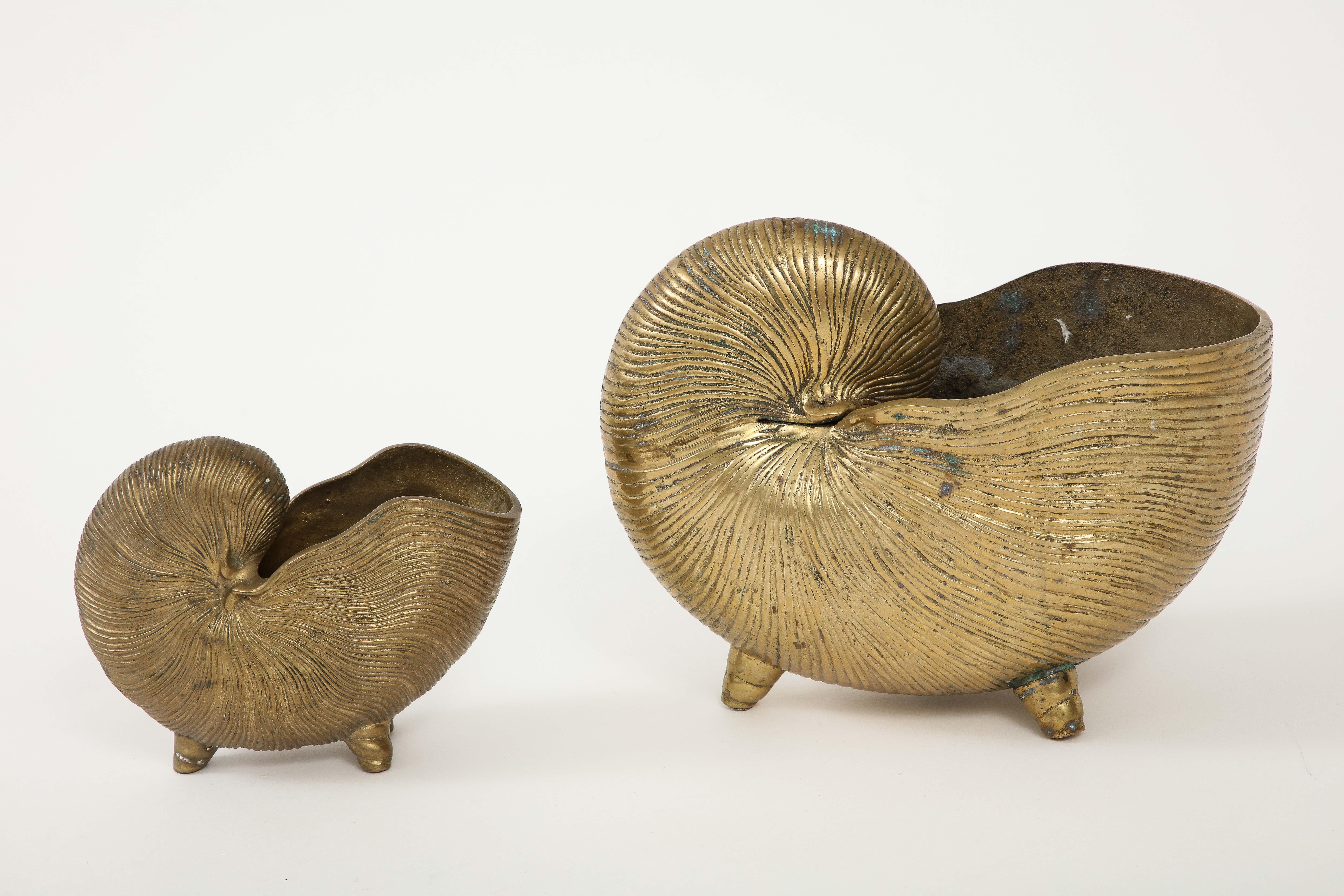 Mid-Century Modern Pair Bronze Duquette Style Nautilus Planters