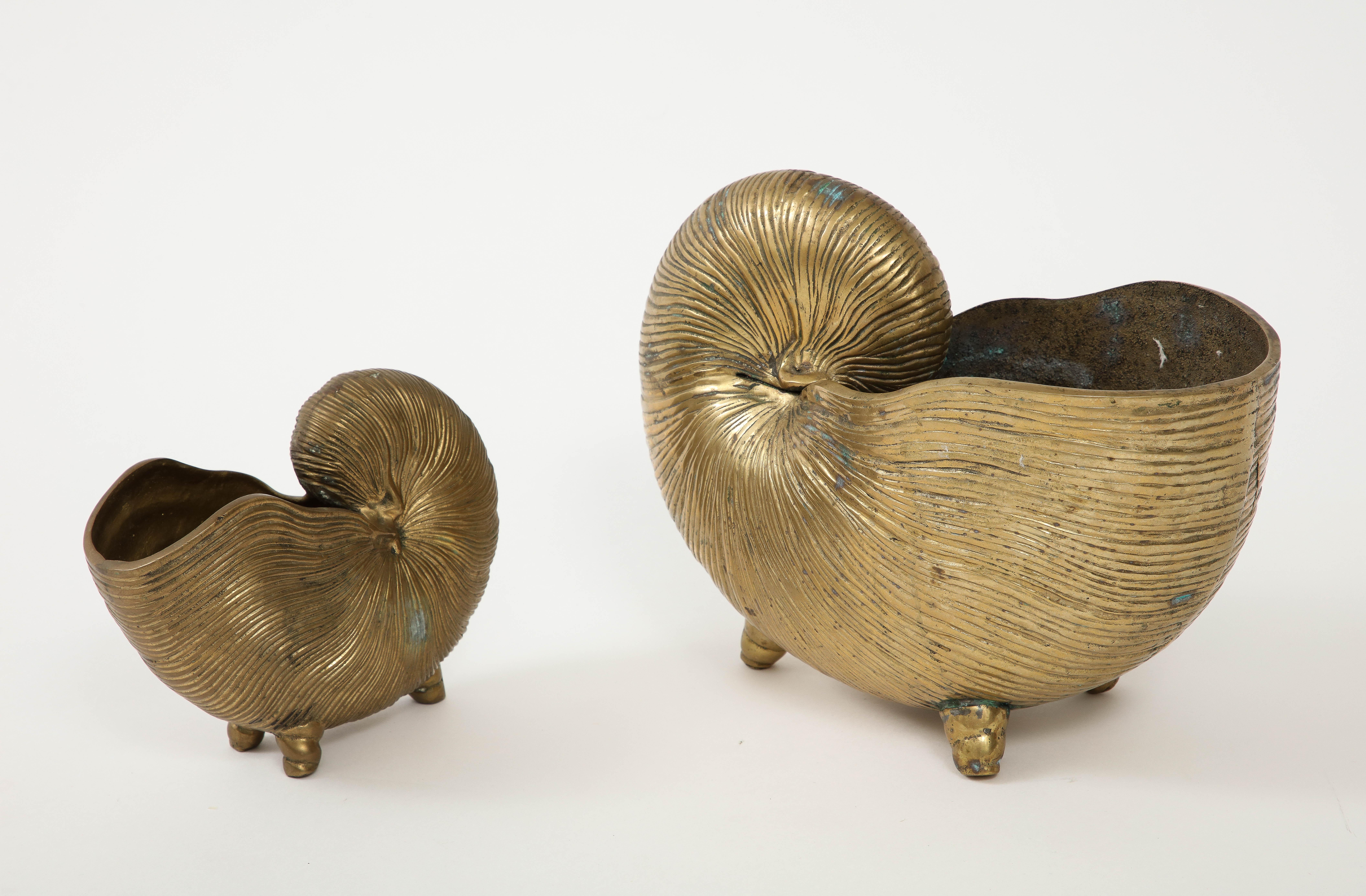 20th Century Pair Bronze Duquette Style Nautilus Planters