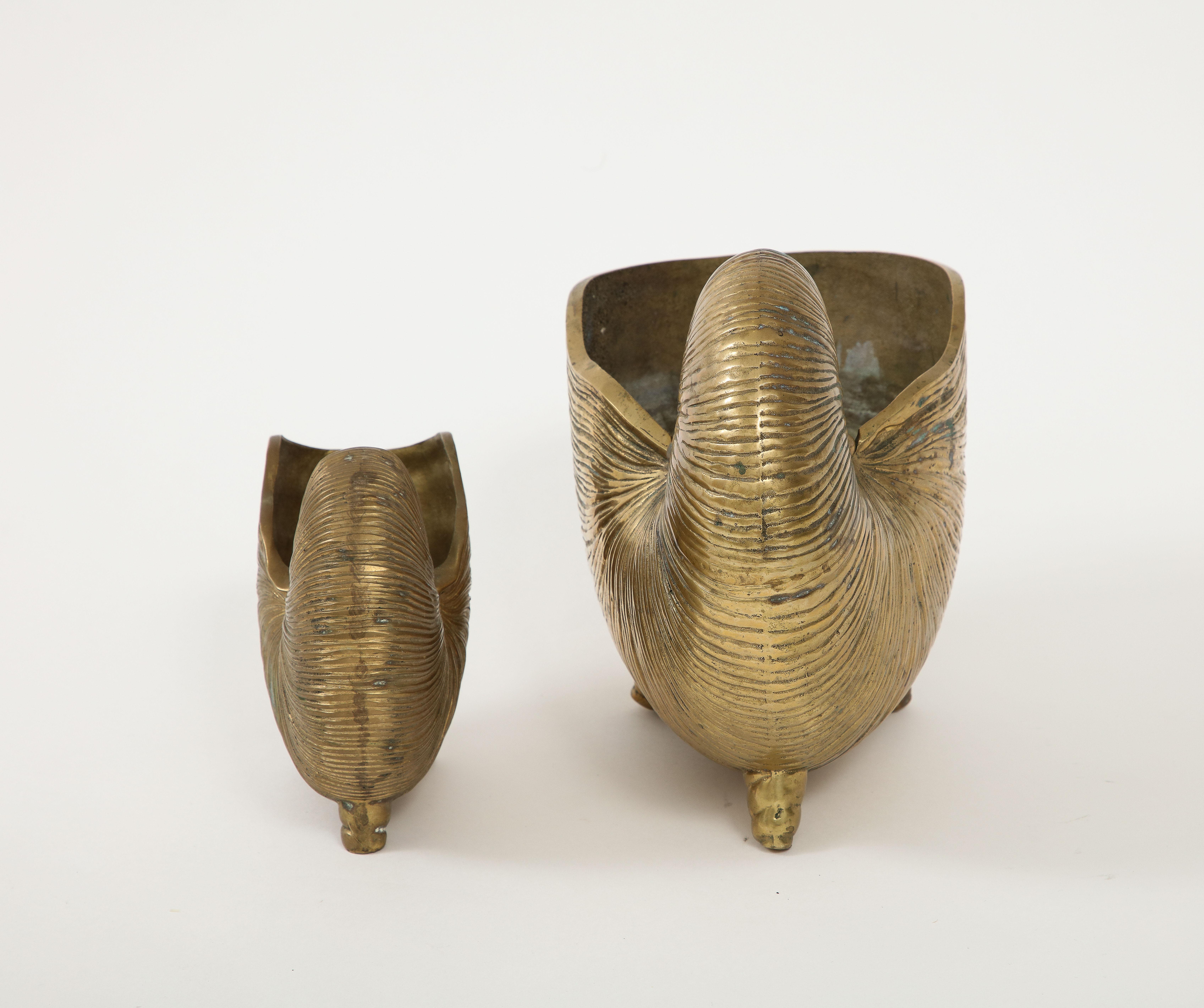 Pair Bronze Duquette Style Nautilus Planters 2