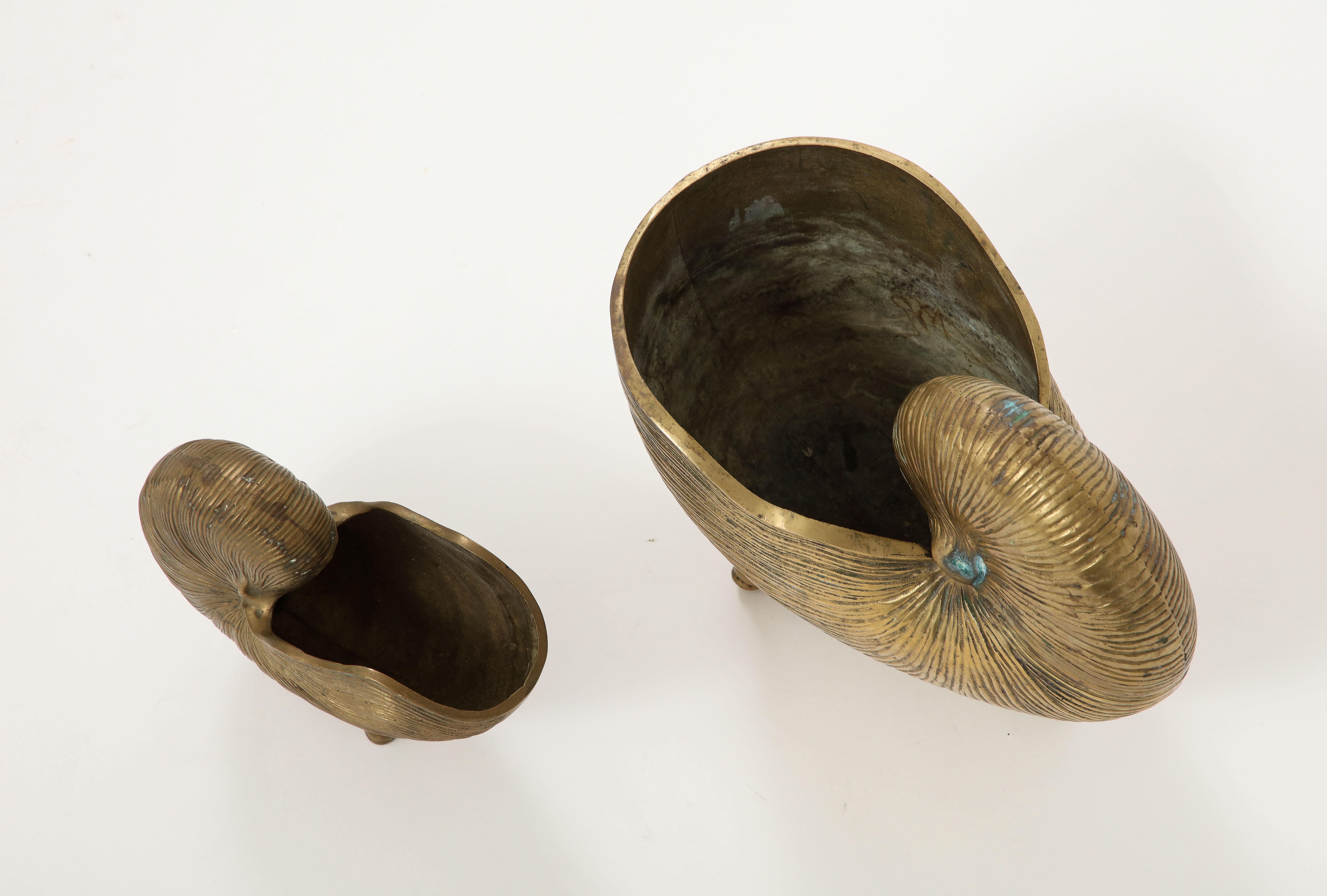 Pair Bronze Duquette Style Nautilus Planters 3