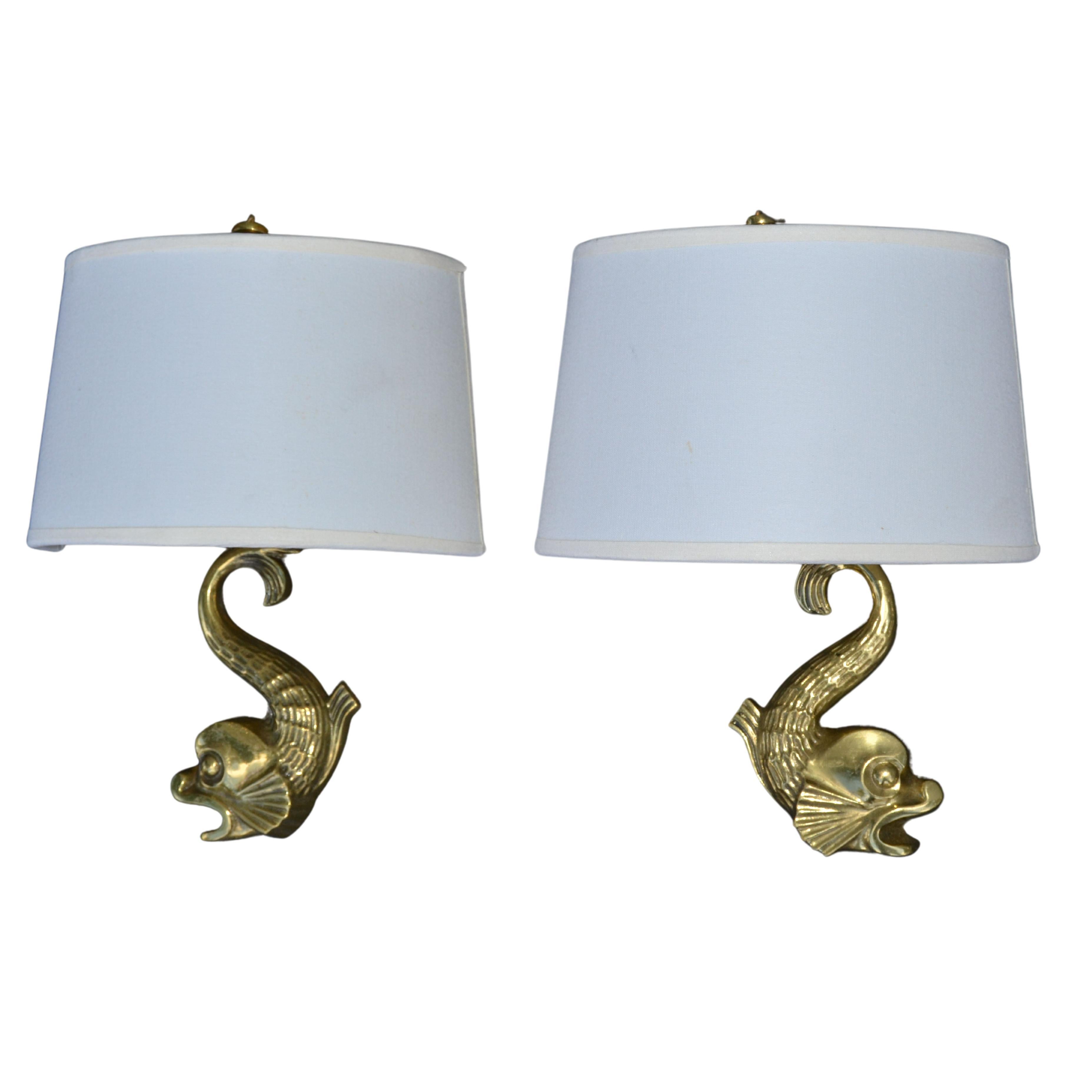 Pair, Bronze E. Guillemard Style Dolphin Sconces Wall Lamp France Animal Lights For Sale