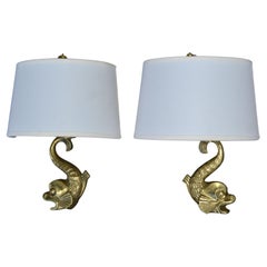 Pair, Bronze E. Guillemard Style Dolphin Sconces Wall Lamp France Animal Lights
