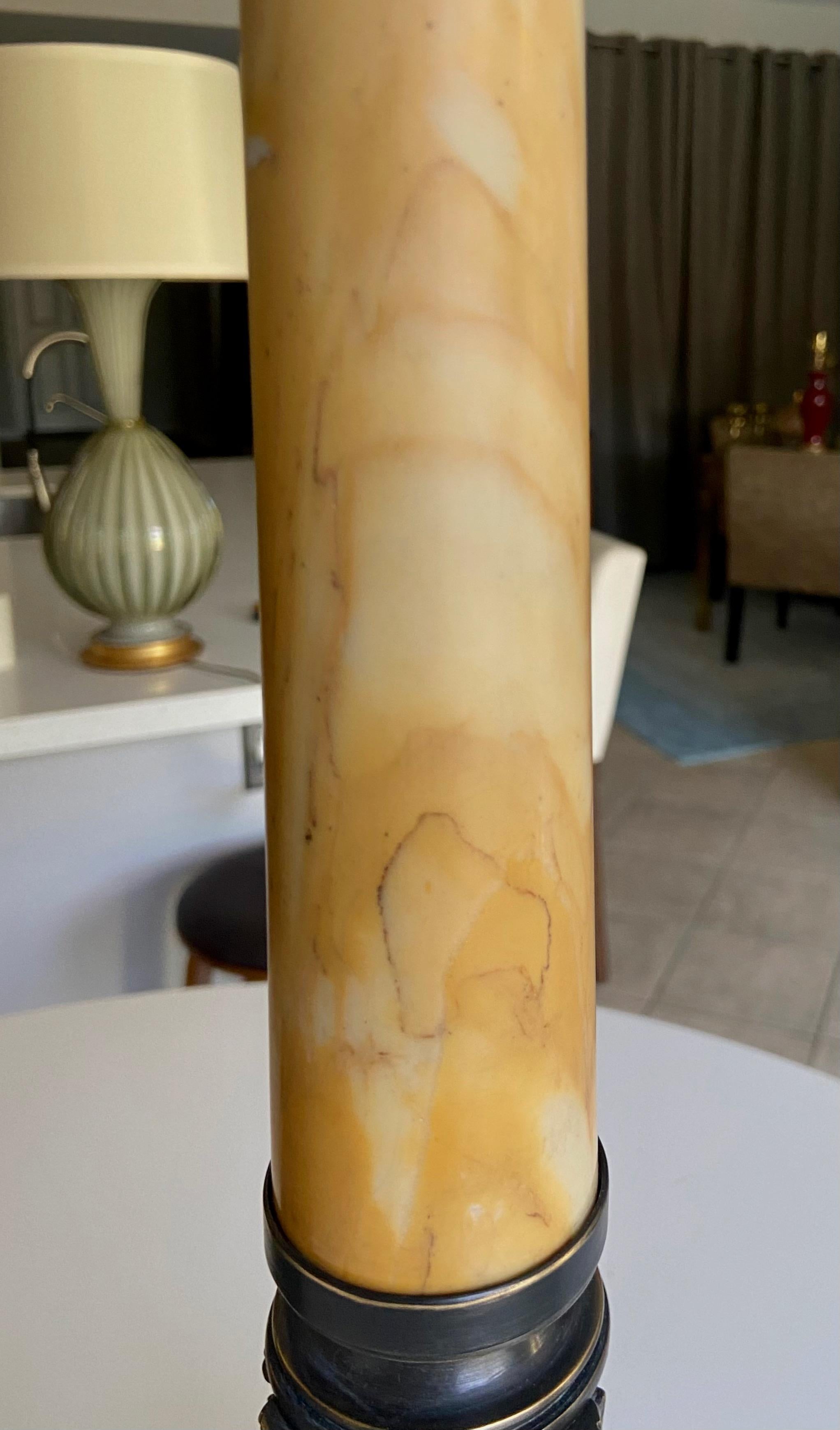 Pair Bronze Empire Lion Paw Alabaster Table Lamps For Sale 8