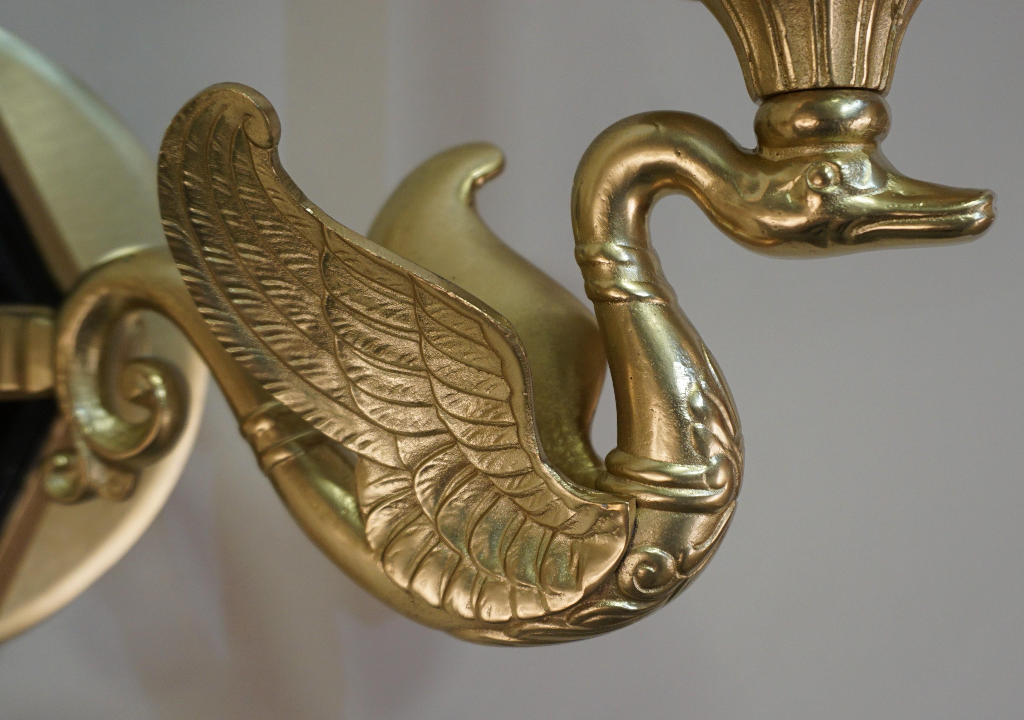 Pair of Bronze Empire Style Swan Arm Wall Sconces 2
