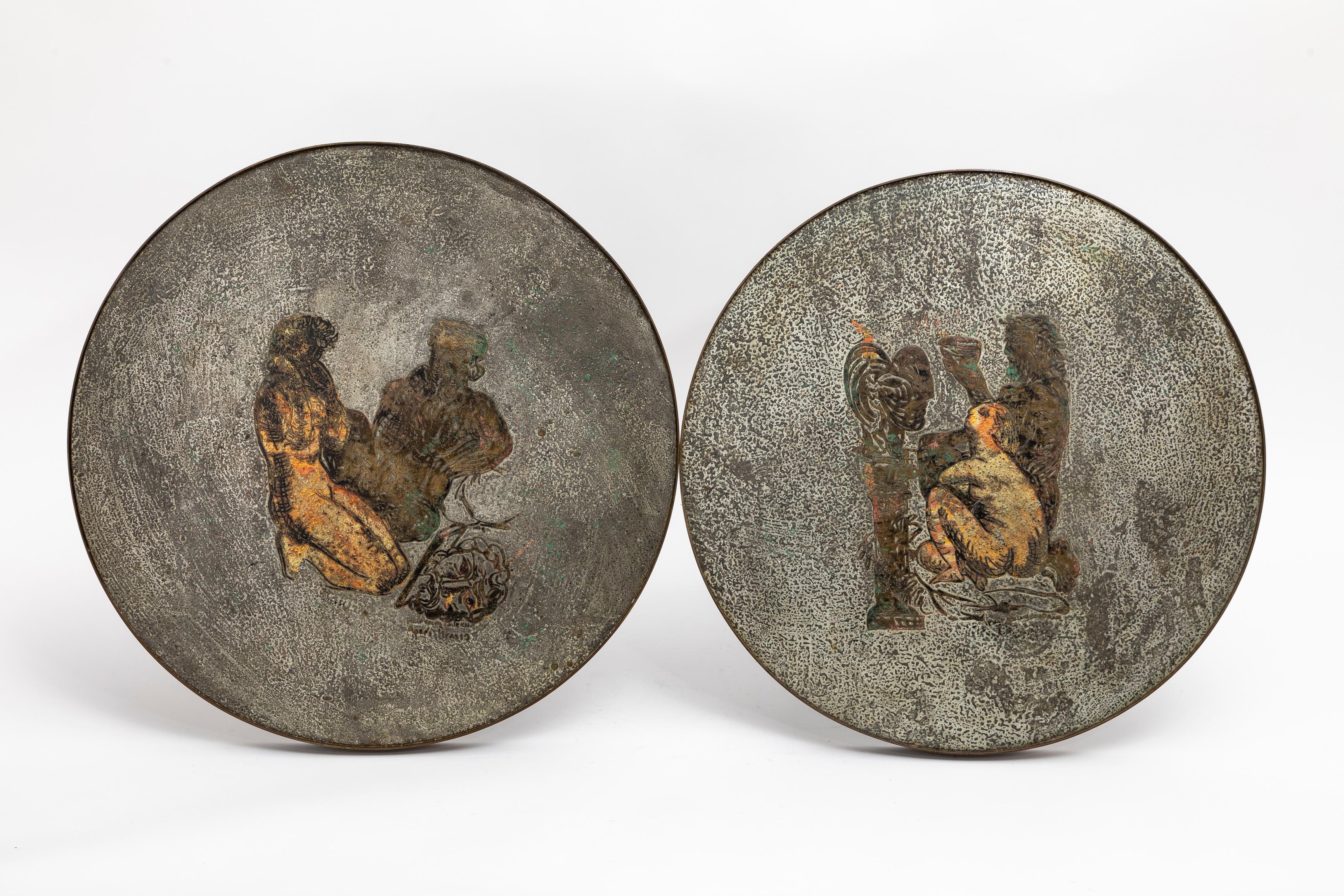 Philip & Kelvin Laverne, Paar etruskische Beistelltische aus Bronze nach Picasso im Zustand „Gut“ im Angebot in New York, NY