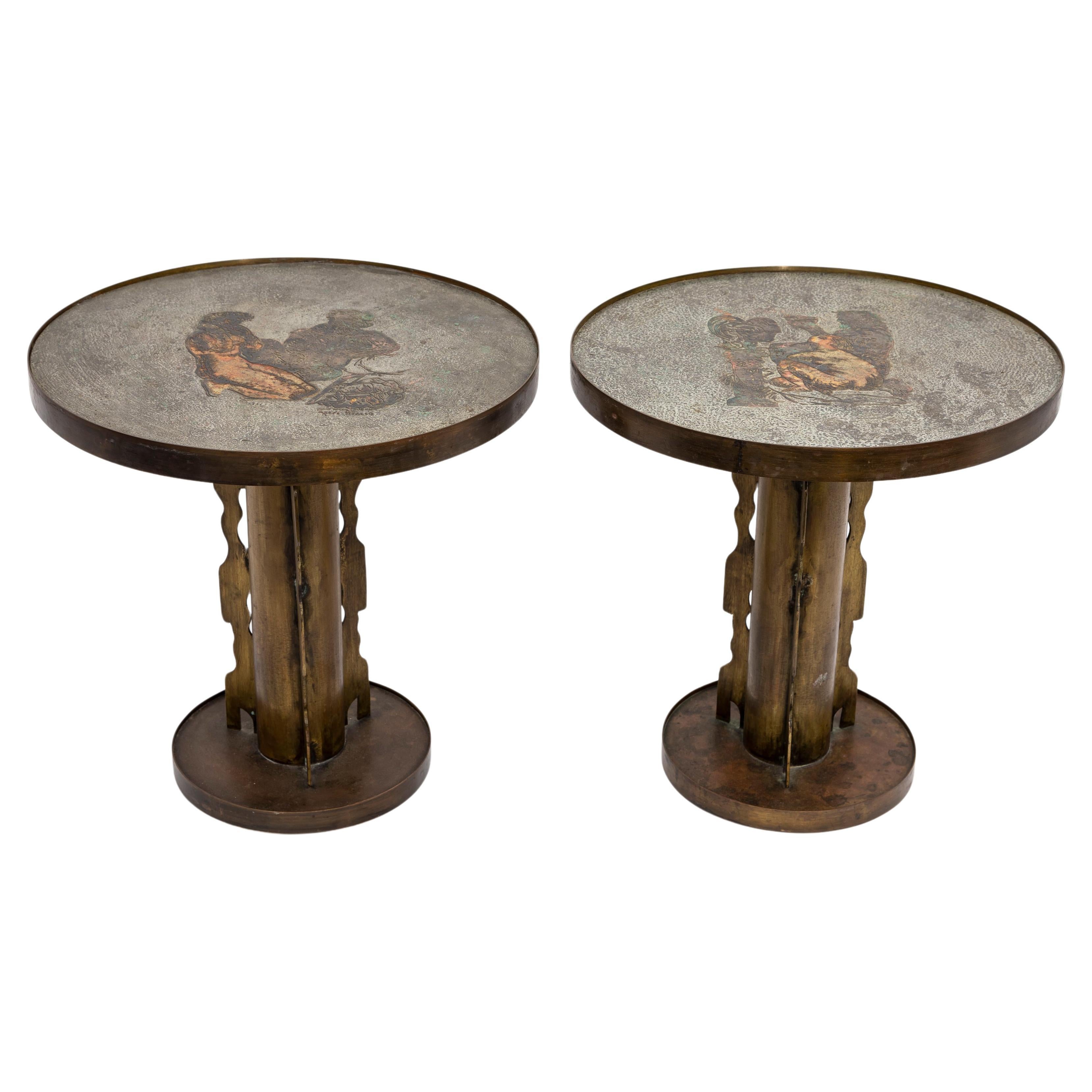 Philip & Kelvin Laverne, Paar etruskische Beistelltische aus Bronze nach Picasso im Angebot