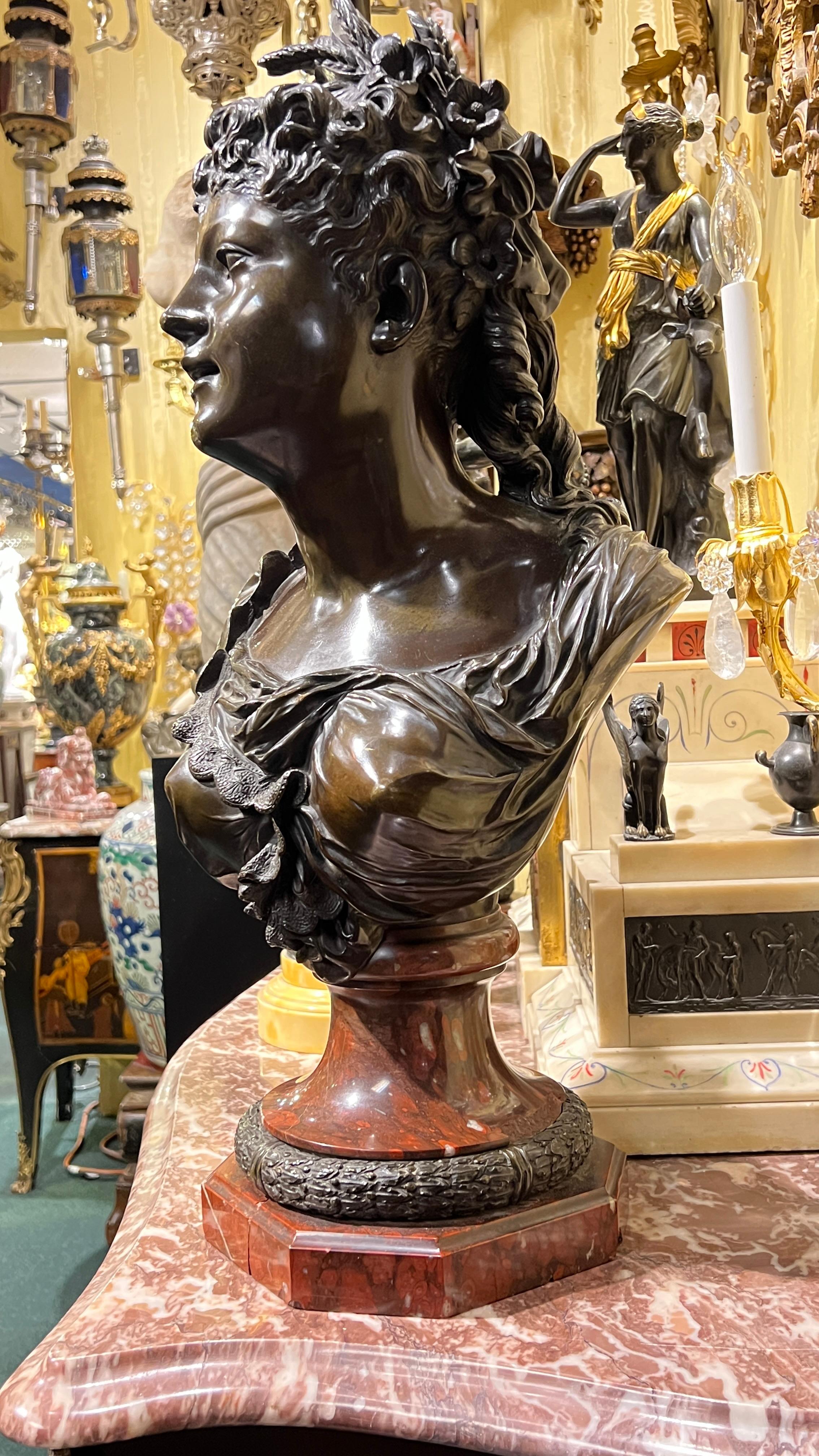 Paire de sculptures en bronze de bustes féminins d'après Pierre-Louis Detrier (1822-1897) en vente 2
