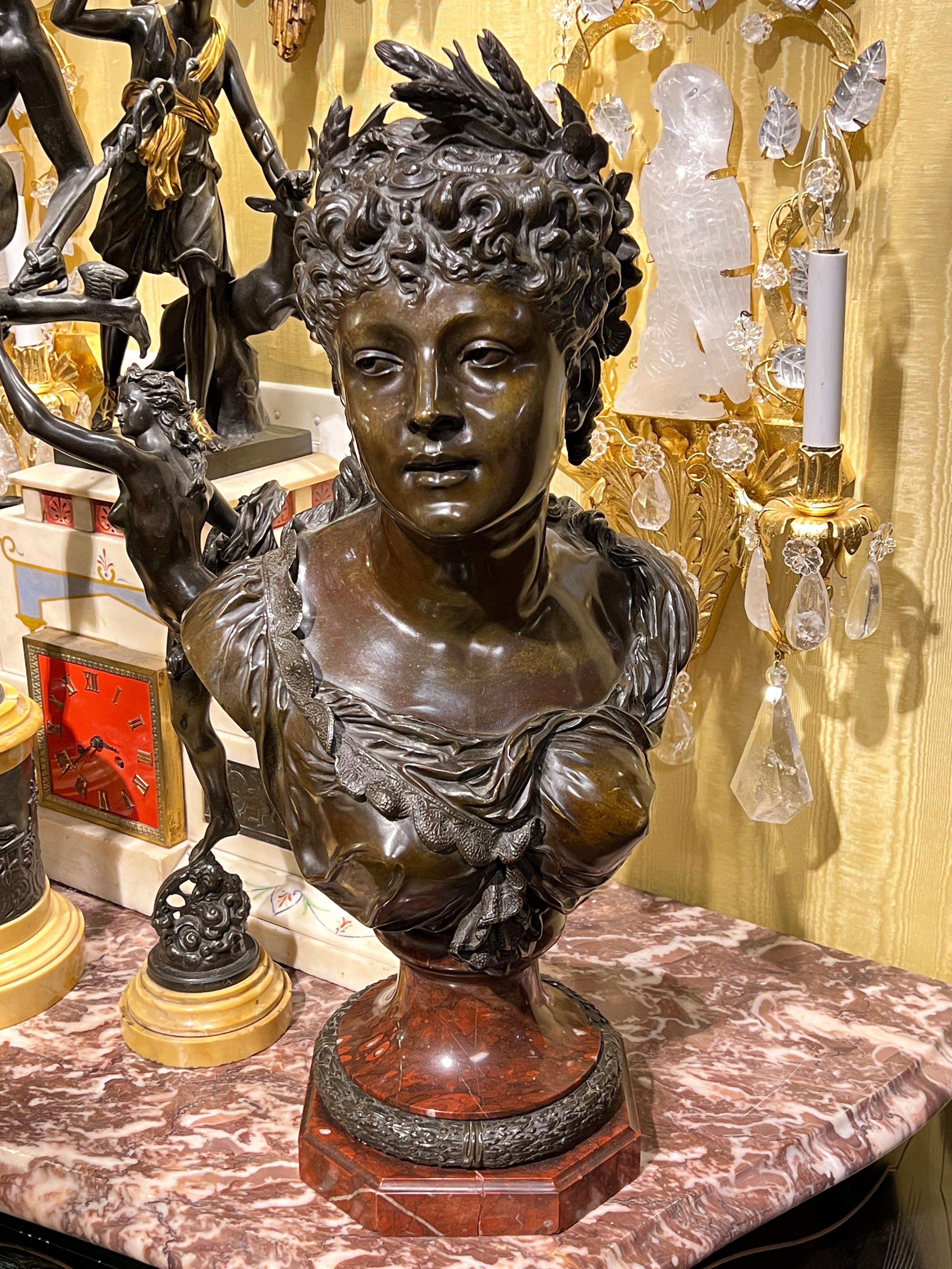 XIXe siècle Paire de sculptures en bronze de bustes féminins d'après Pierre-Louis Detrier (1822-1897) en vente
