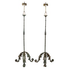 Pair, Bronze Floor Lamps in Acanthus Leaf Design