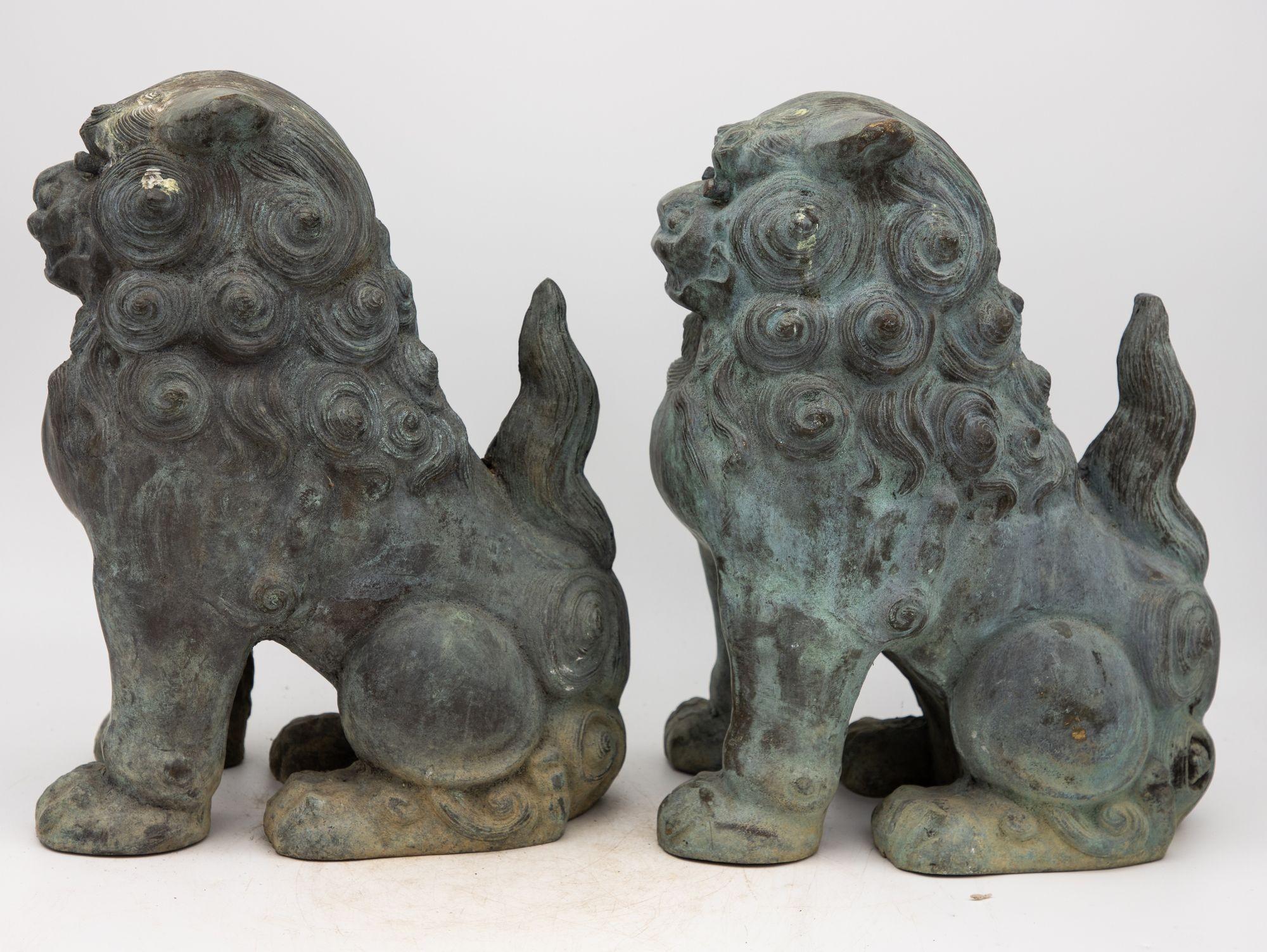 Chinese Pair Bronze Foo Dogs, early 20th century For Sale