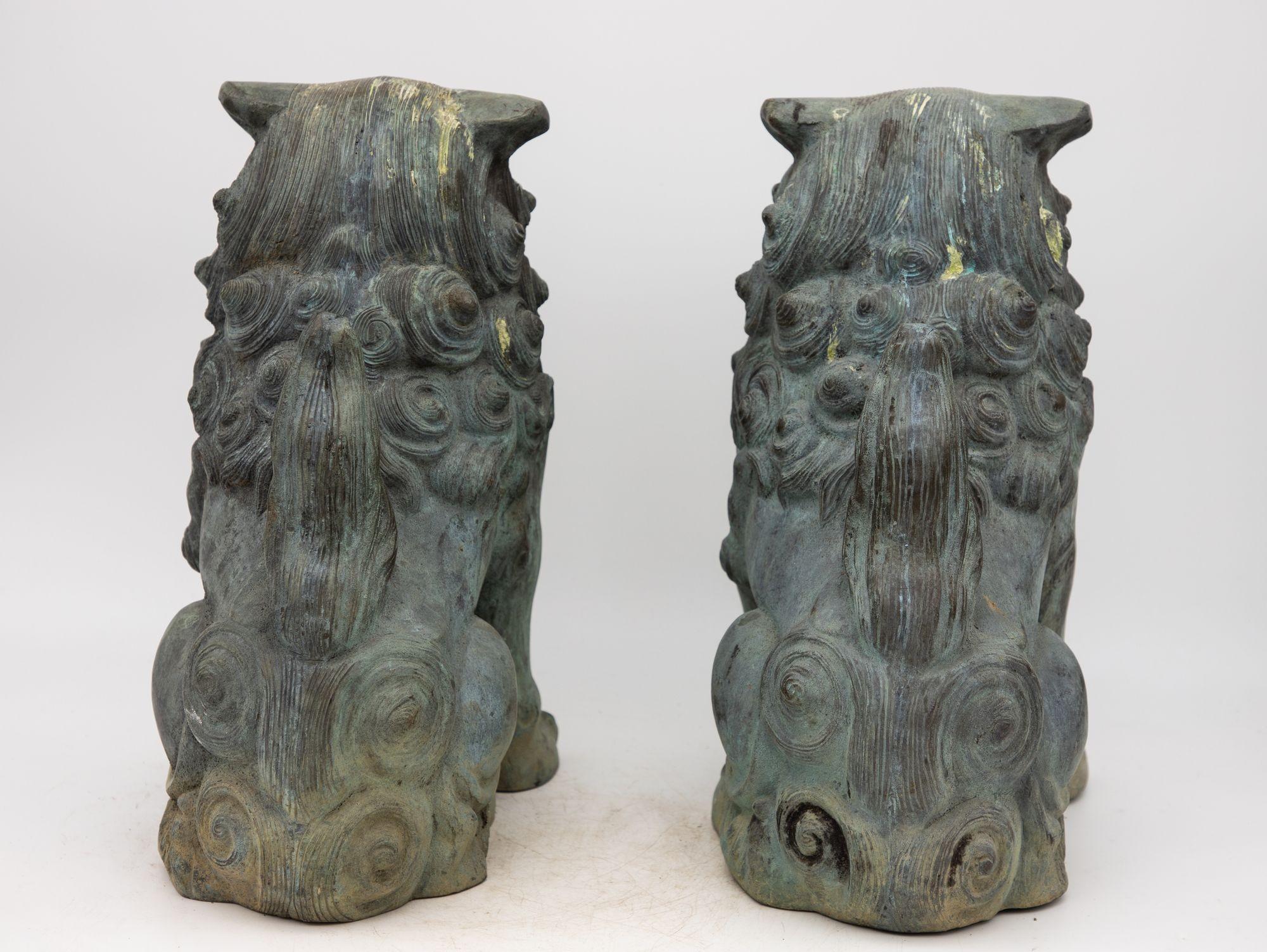 20th Century Pair Bronze Foo Dogs, early 20th century For Sale