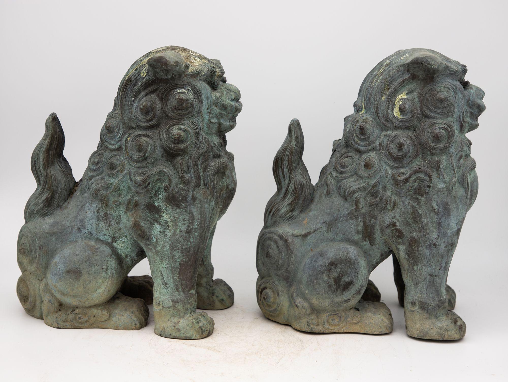 Pair Bronze Foo Dogs, early 20th century For Sale 1