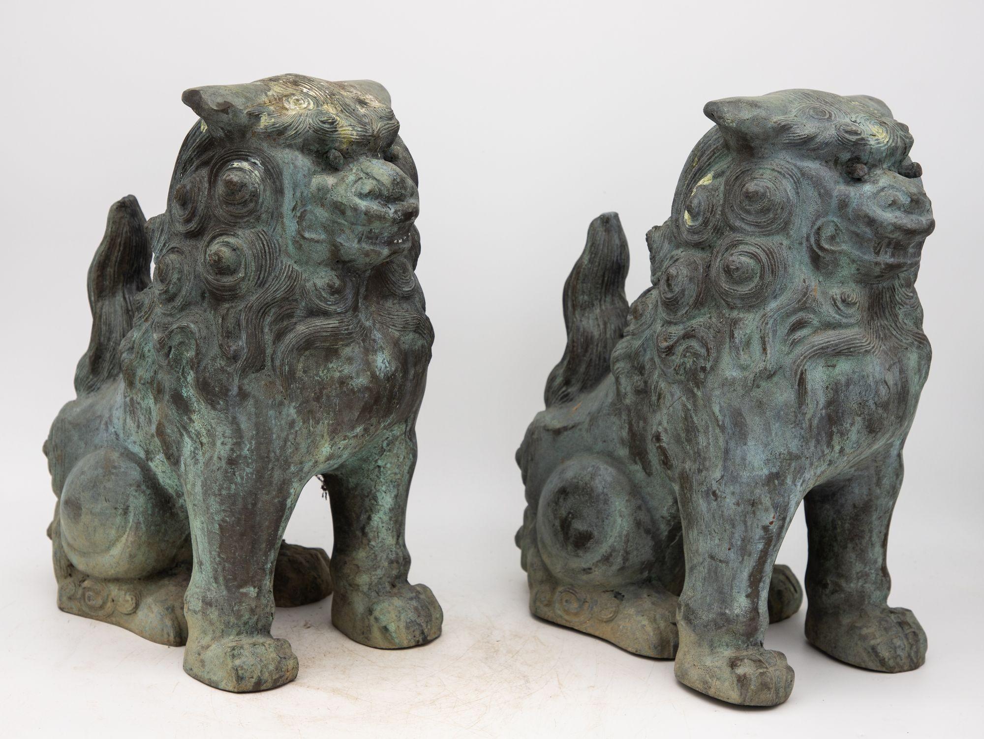 Pair Bronze Foo Dogs, early 20th century For Sale 2