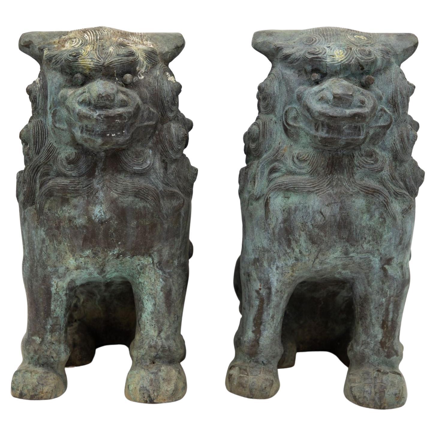 Pair Bronze Foo Dogs, early 20th century For Sale